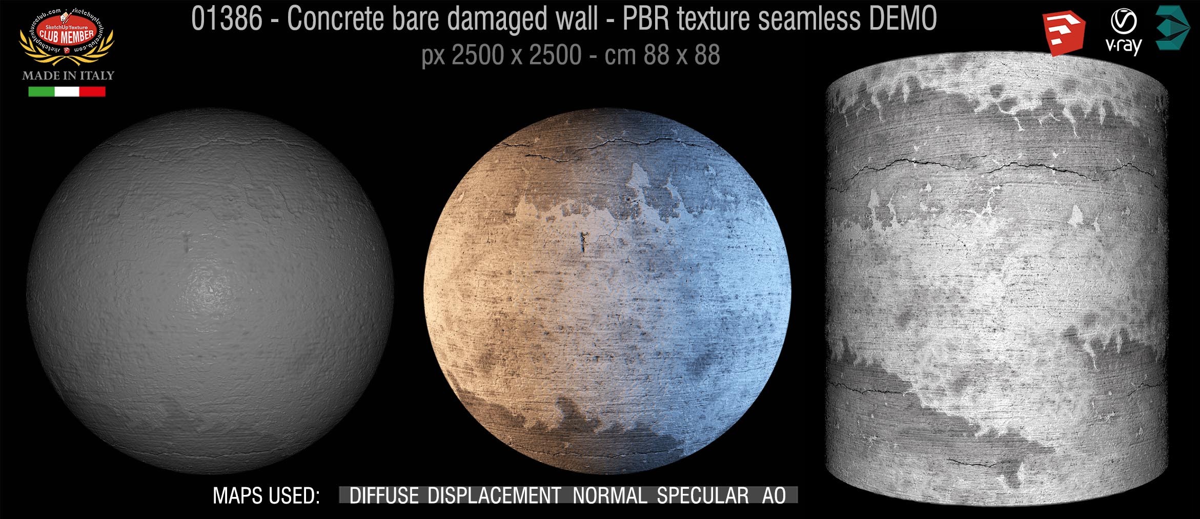 01386 Concrete bare damaged wall PBR texture seamless DEMO