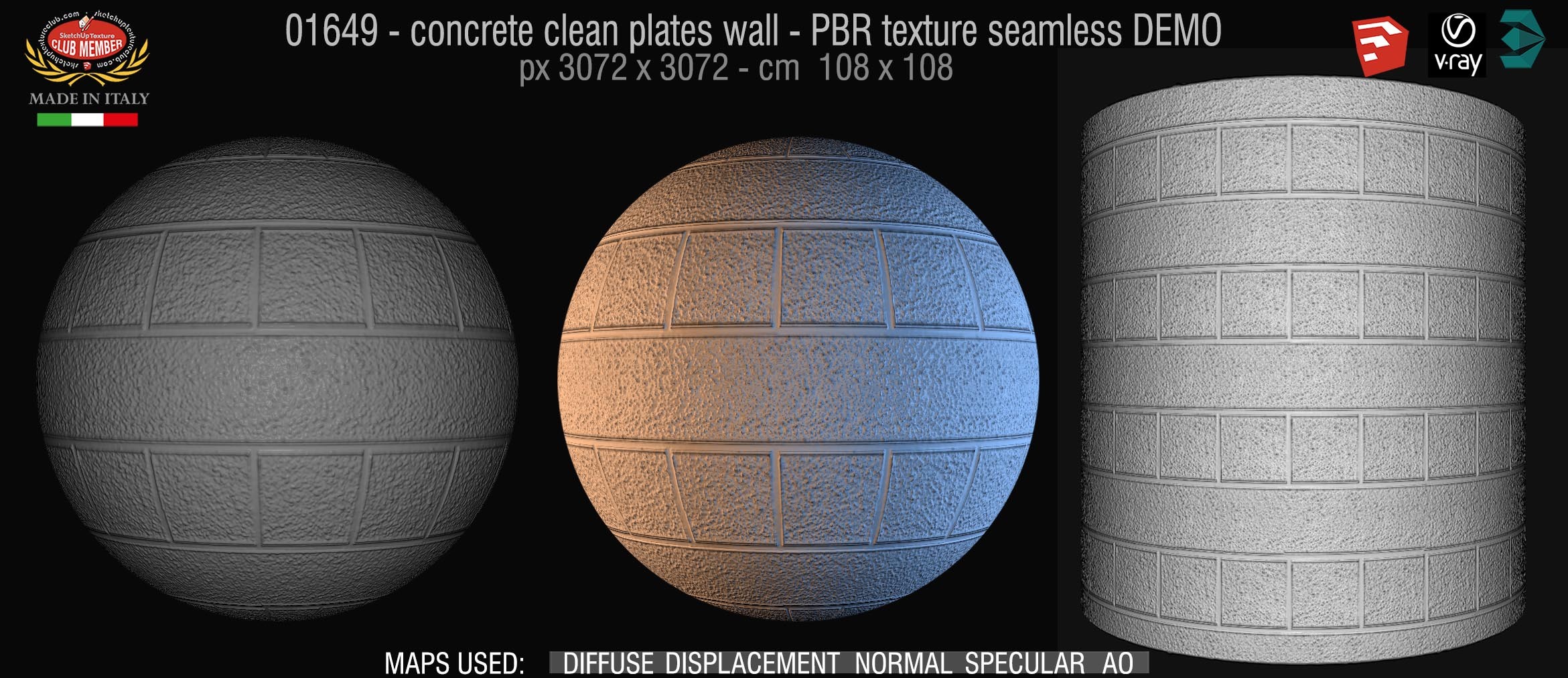 01649 concrete clean plates wall PBR texture seamless DEMO