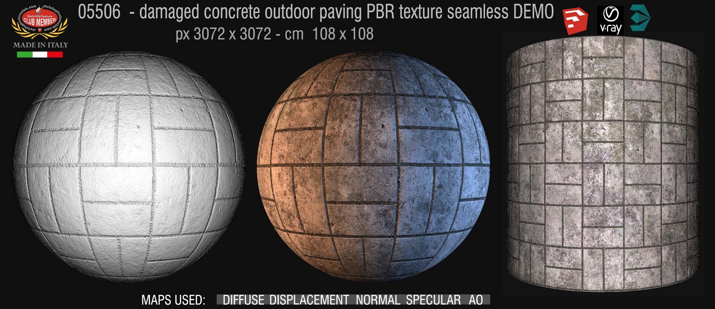 05506 Damaged concrete outdoor paving PBR texture seamless DEMO
