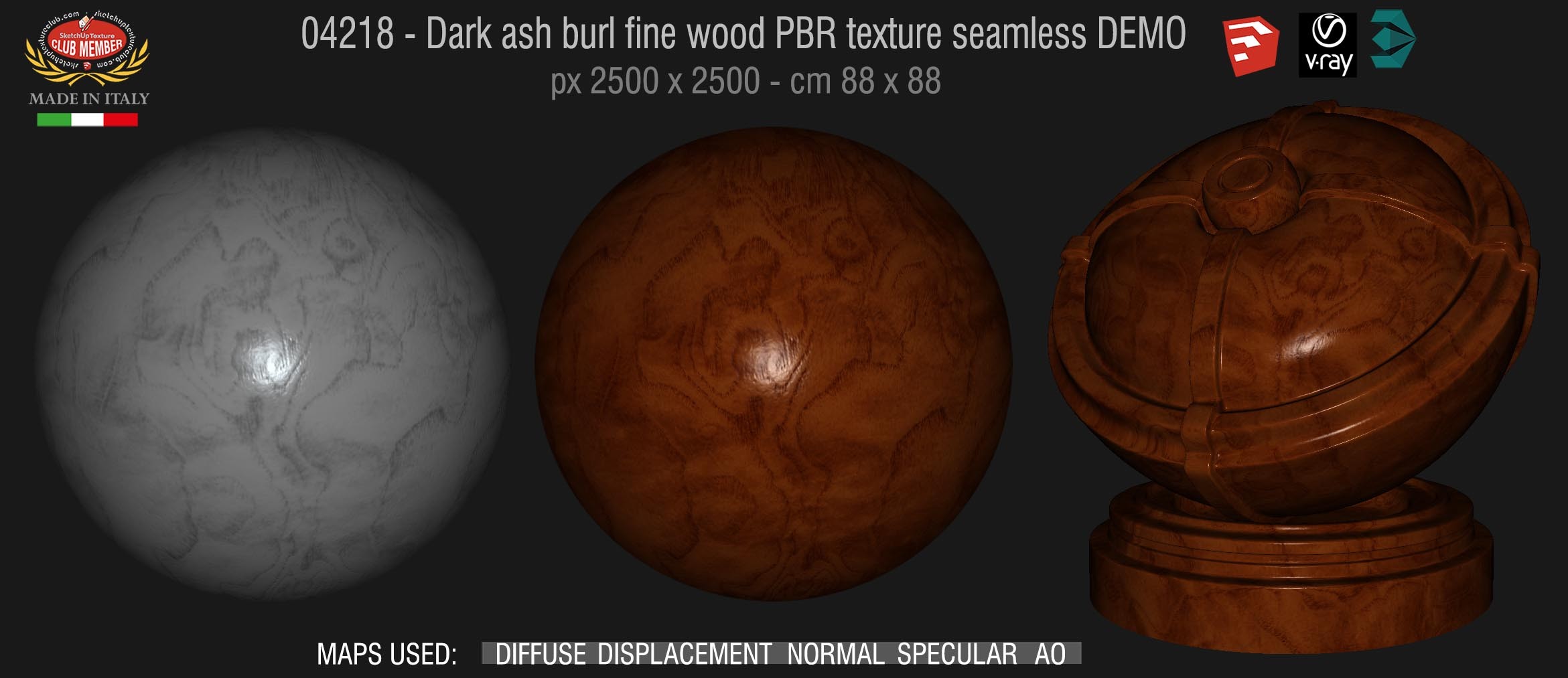 04218 Dark ash burl fine wood PBR texture seamless DEMO