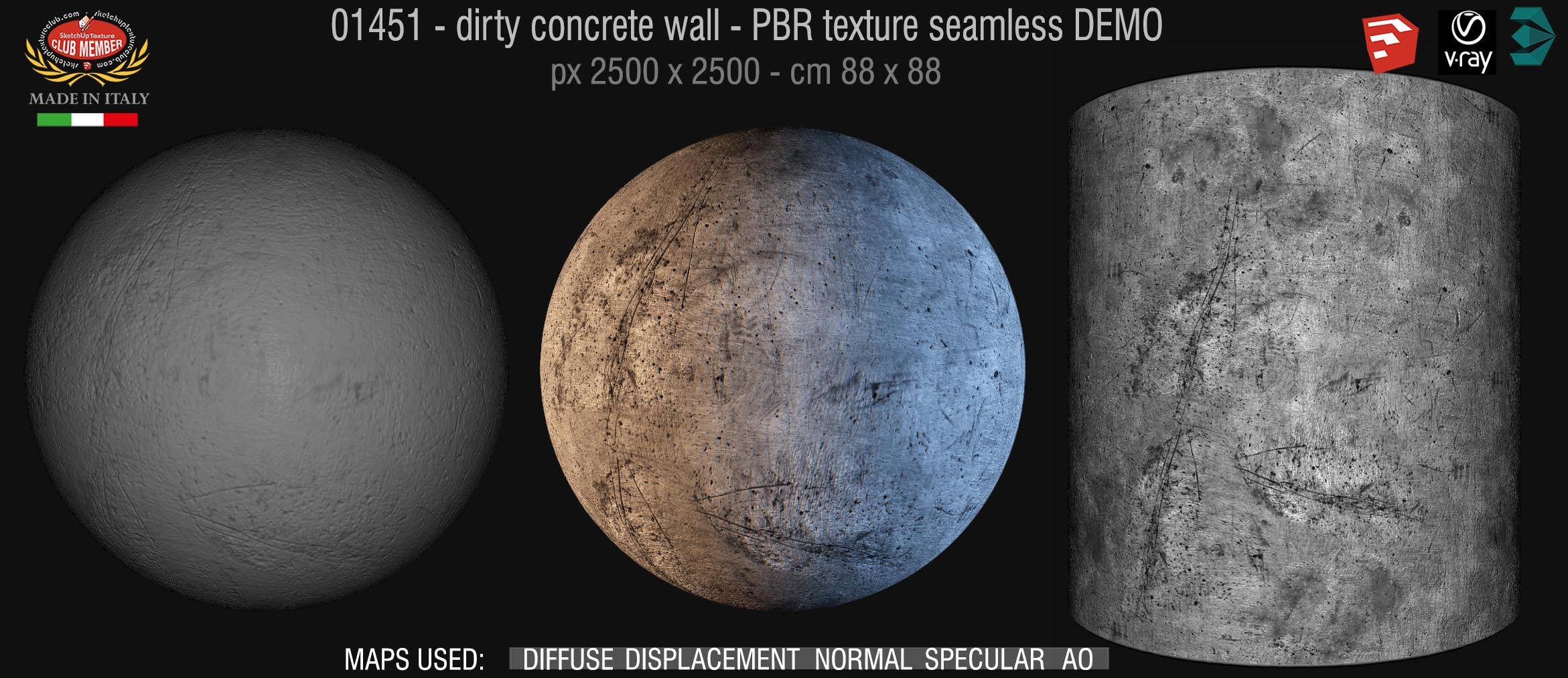 01451 Concrete bare dirty wall PBR texture seamless DEMO