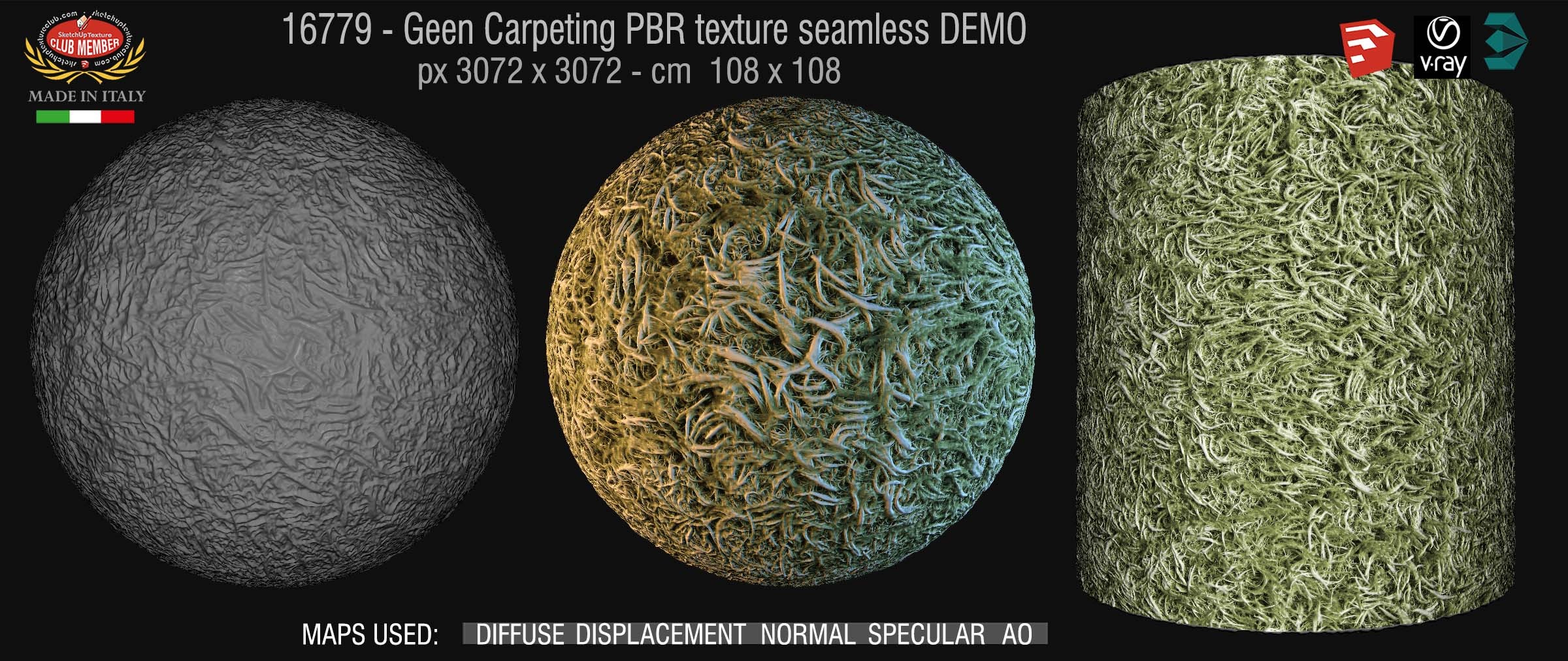 16779 Green striped carpeting PBR texture seamless DEMO