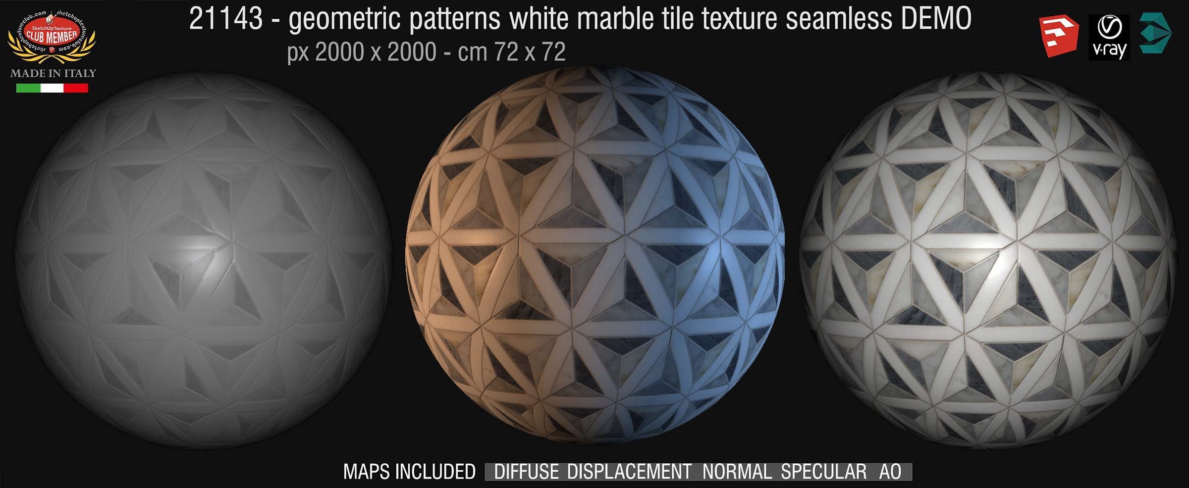 21143 Geometric pattern white marble floor tile texture seamless + maps DEMO