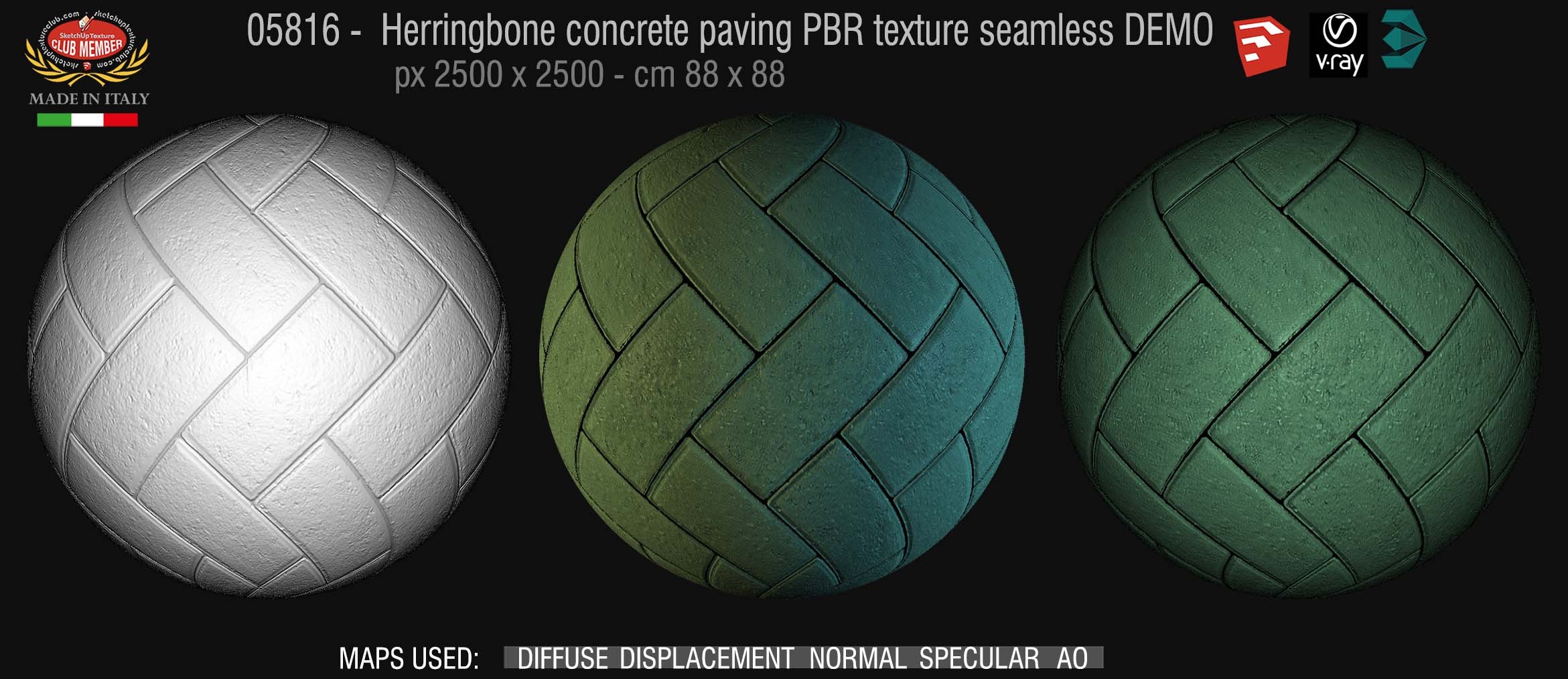 05816 Herringbone concrete paving PBR texture seamless DEMO