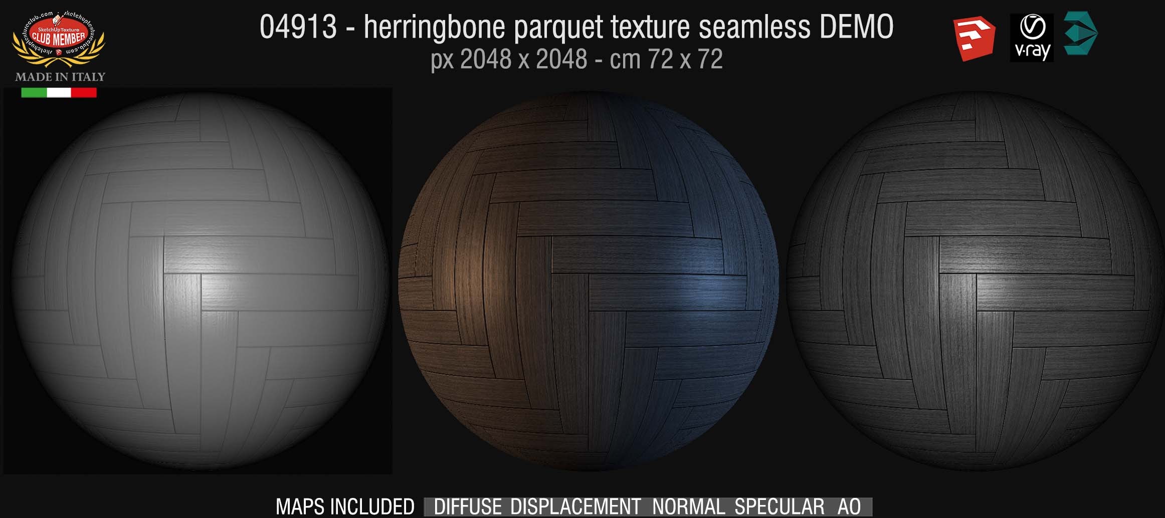 04913 HR Herringbone parquet texture seamless + maps DEMO