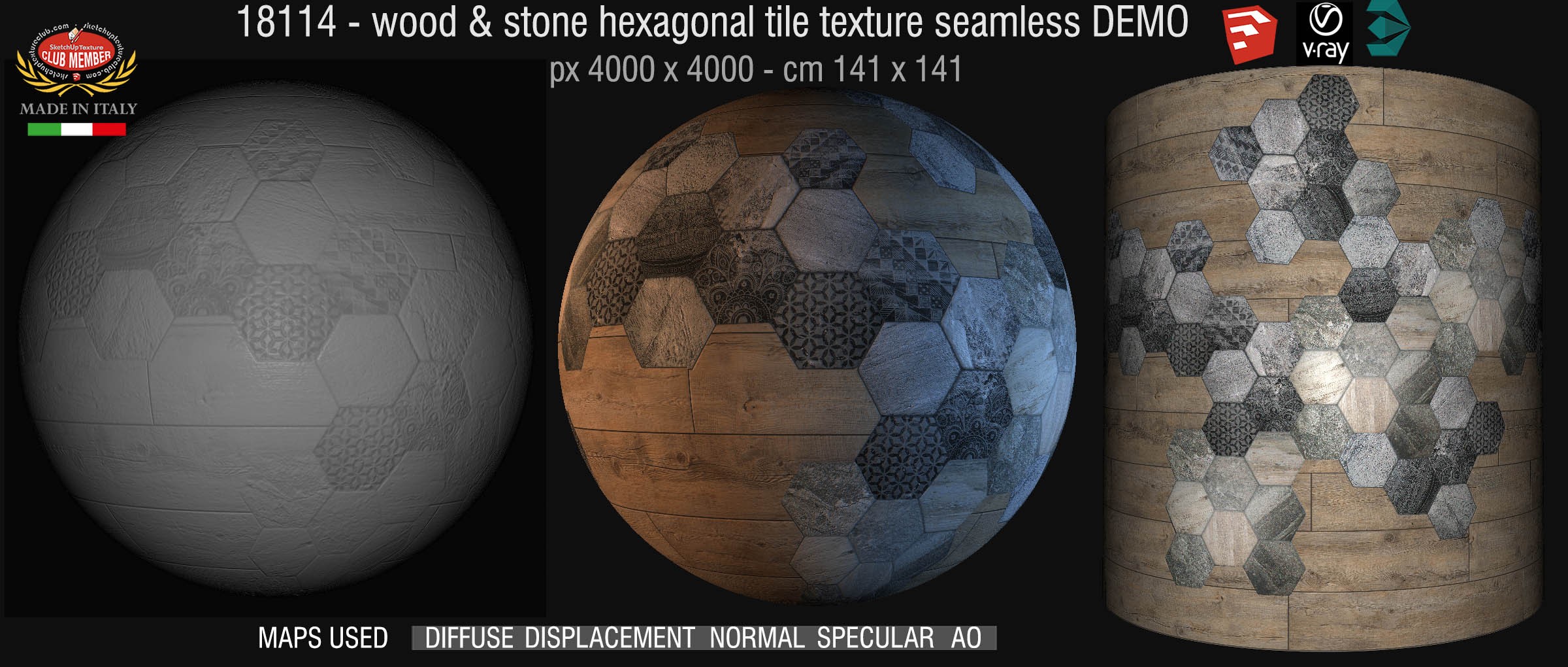 18114 wood & stone seamless Hexagonal tile texture demo