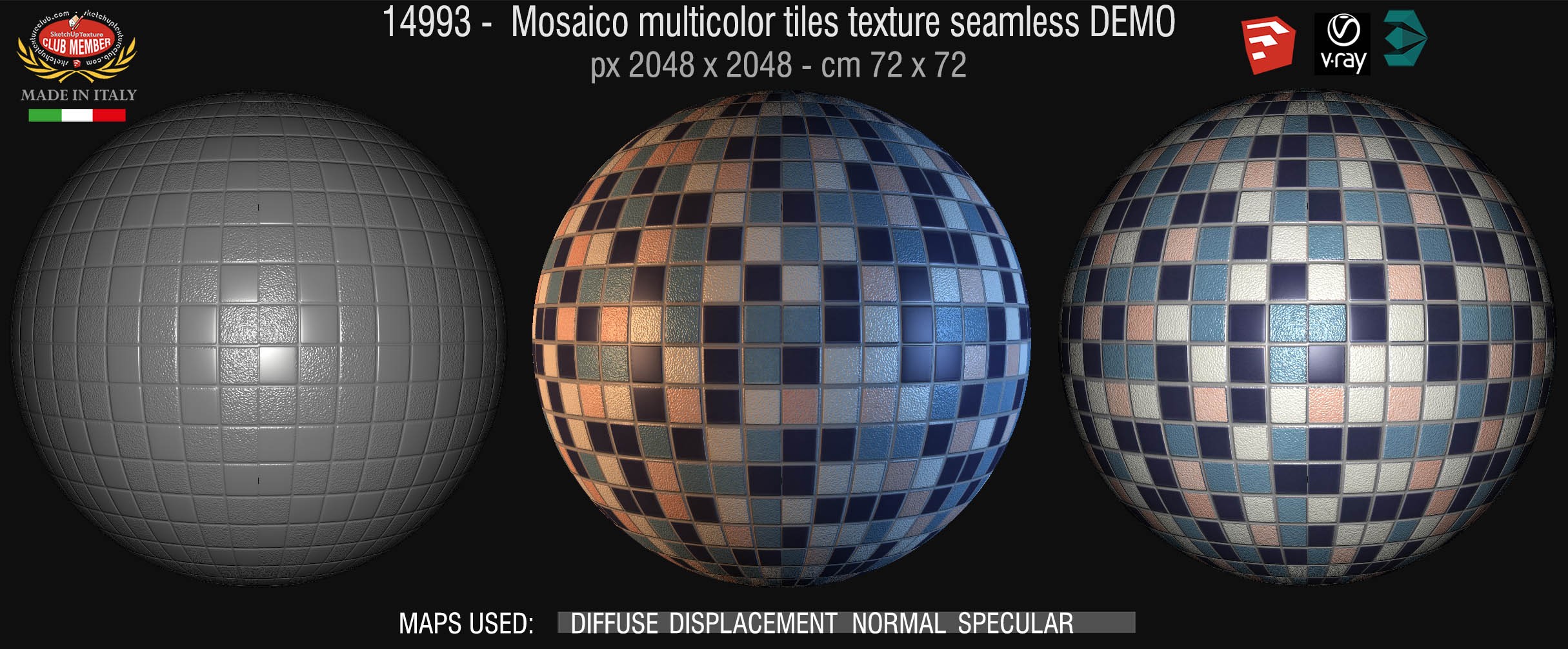14993 Mosaico multicolor tiles texture seamless + maps DEMO