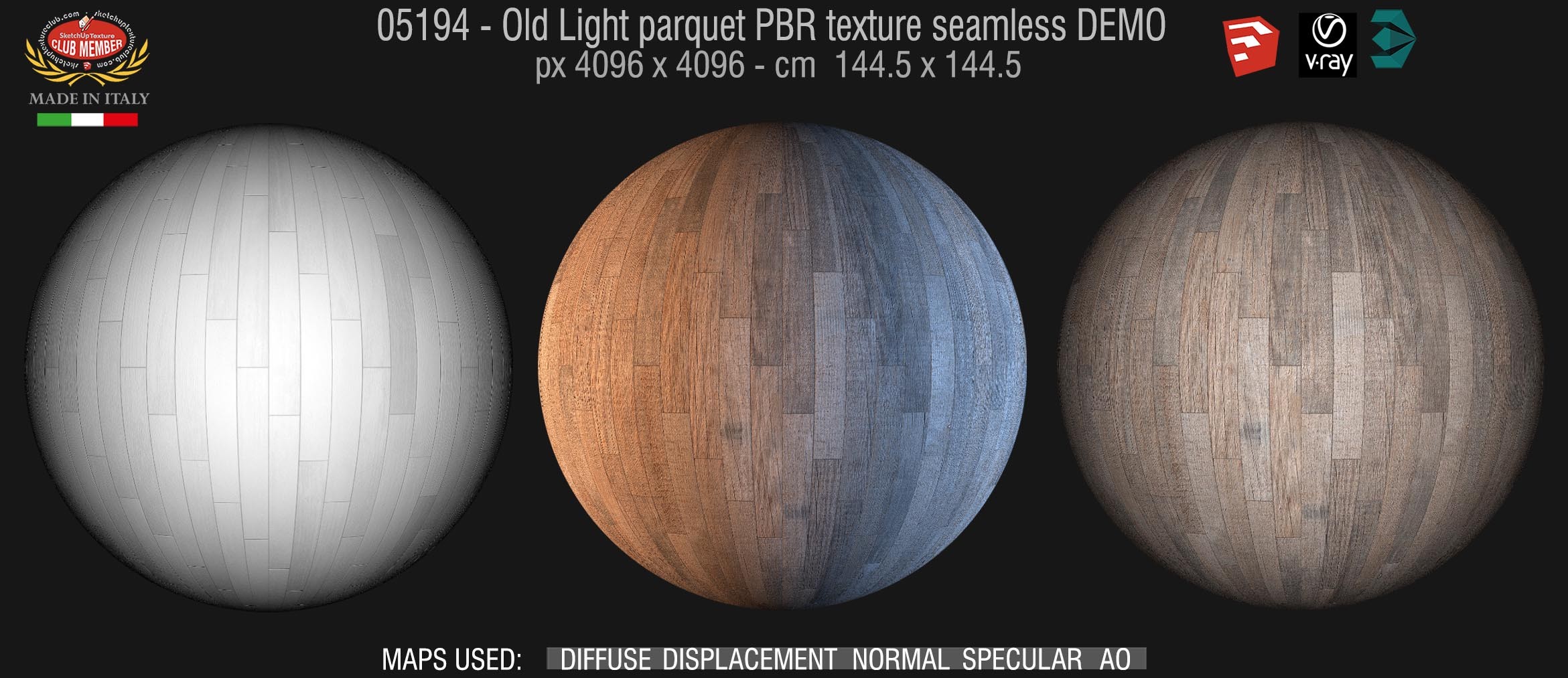 05194 Old light parquet PBR texture seamless DEMO