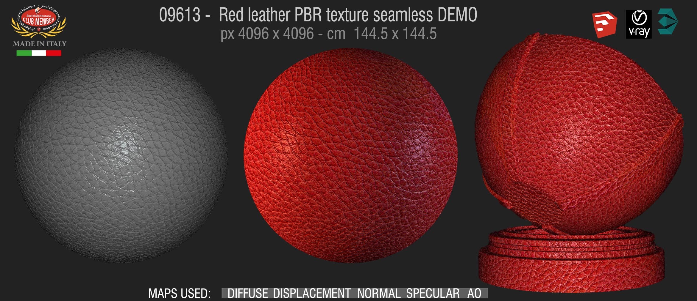 09613 Red leather PBR texture seamless DEMO