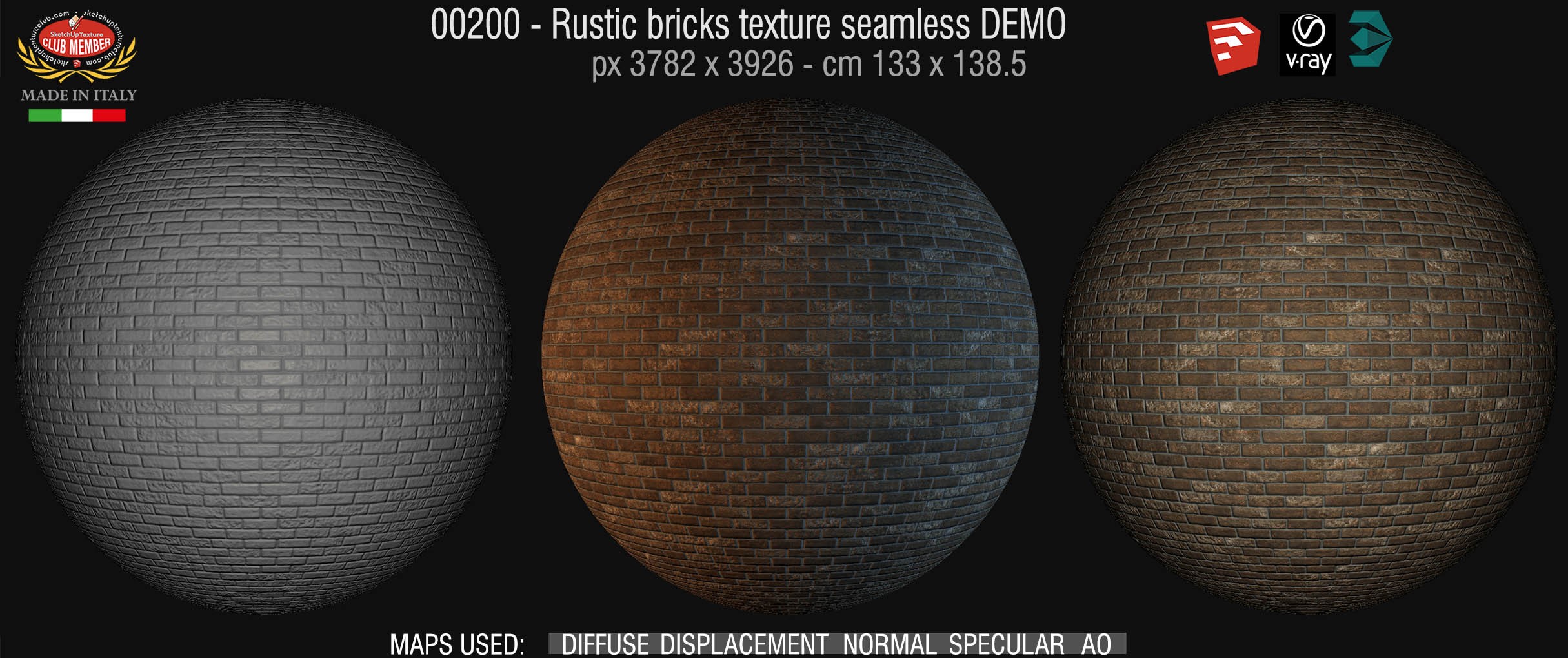 00200 Rustic bricks texture seamless + maps DEMO