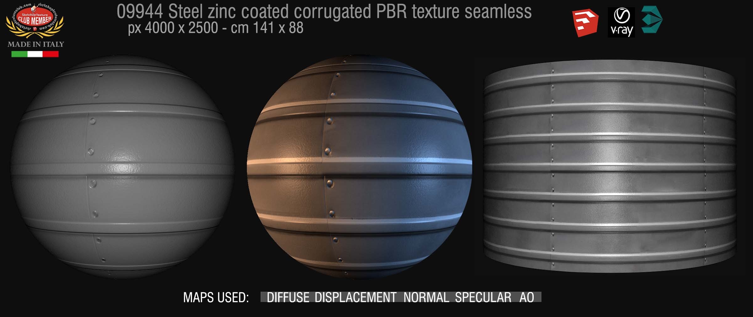 09944 Steel zinc coated corrugated metal PBR texture seamless DEMO