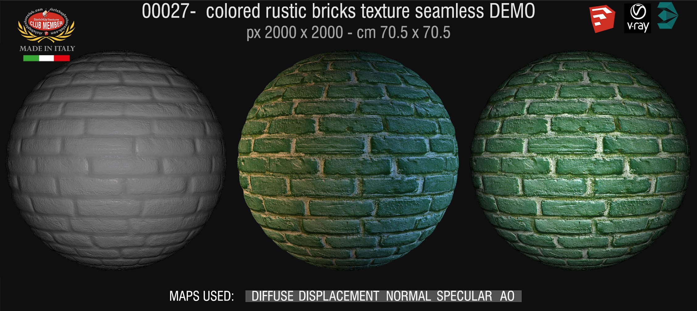 00027 colored rustic bricks texture seamless + maps DEMO