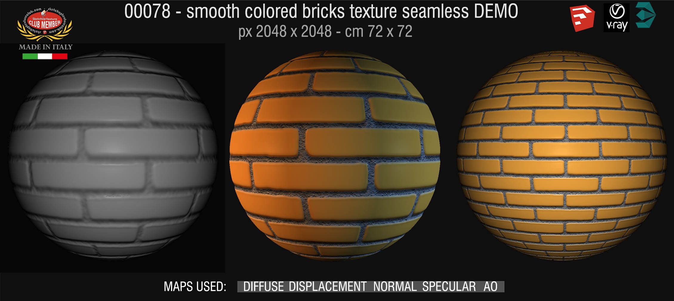 00078 smooth colored bricks texture seamless + maps DEMO