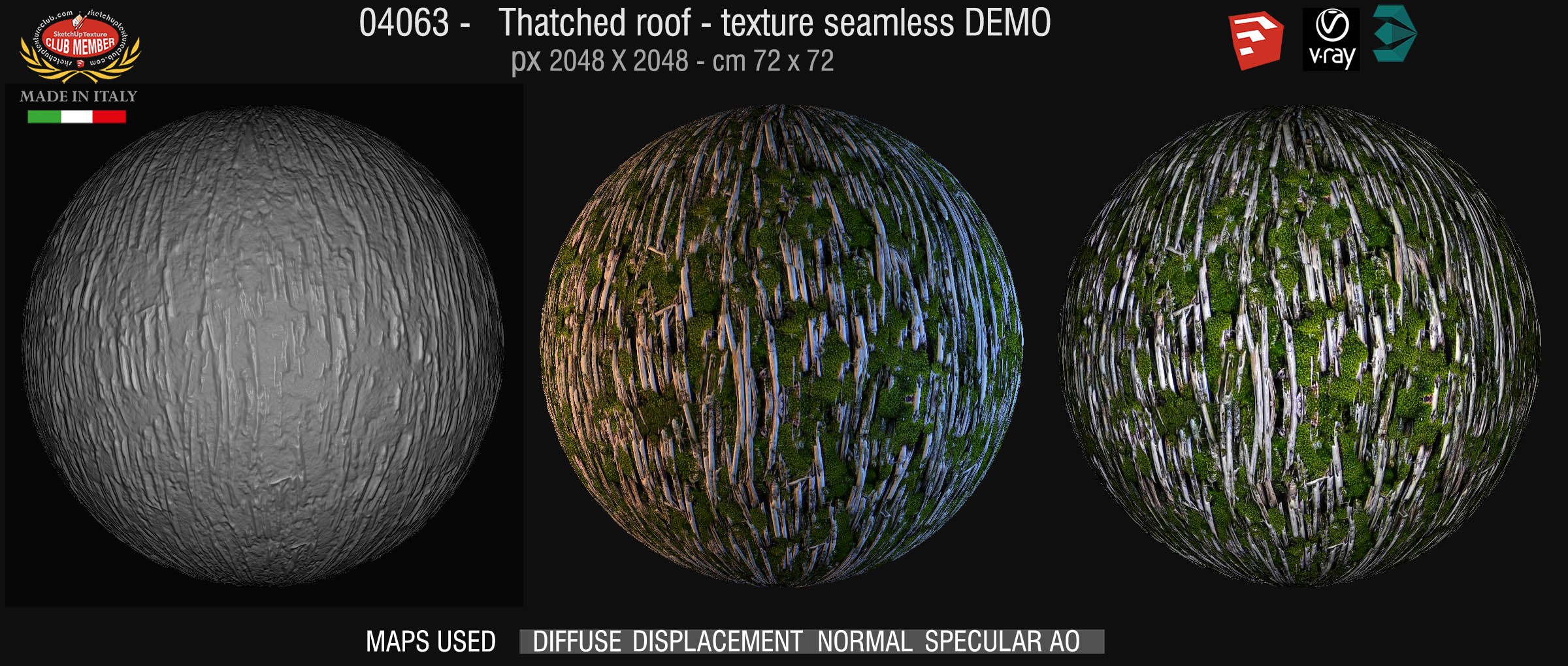 04063 Thatched roof texture seamless + maps DEMO