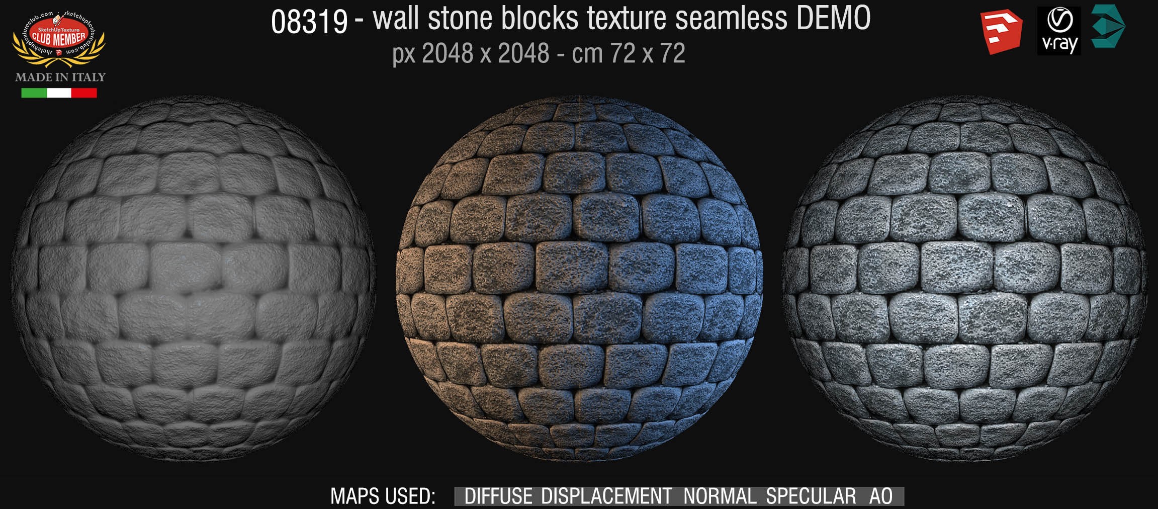 08319 HR Wall stone with regular blocks texture + maps DEMO