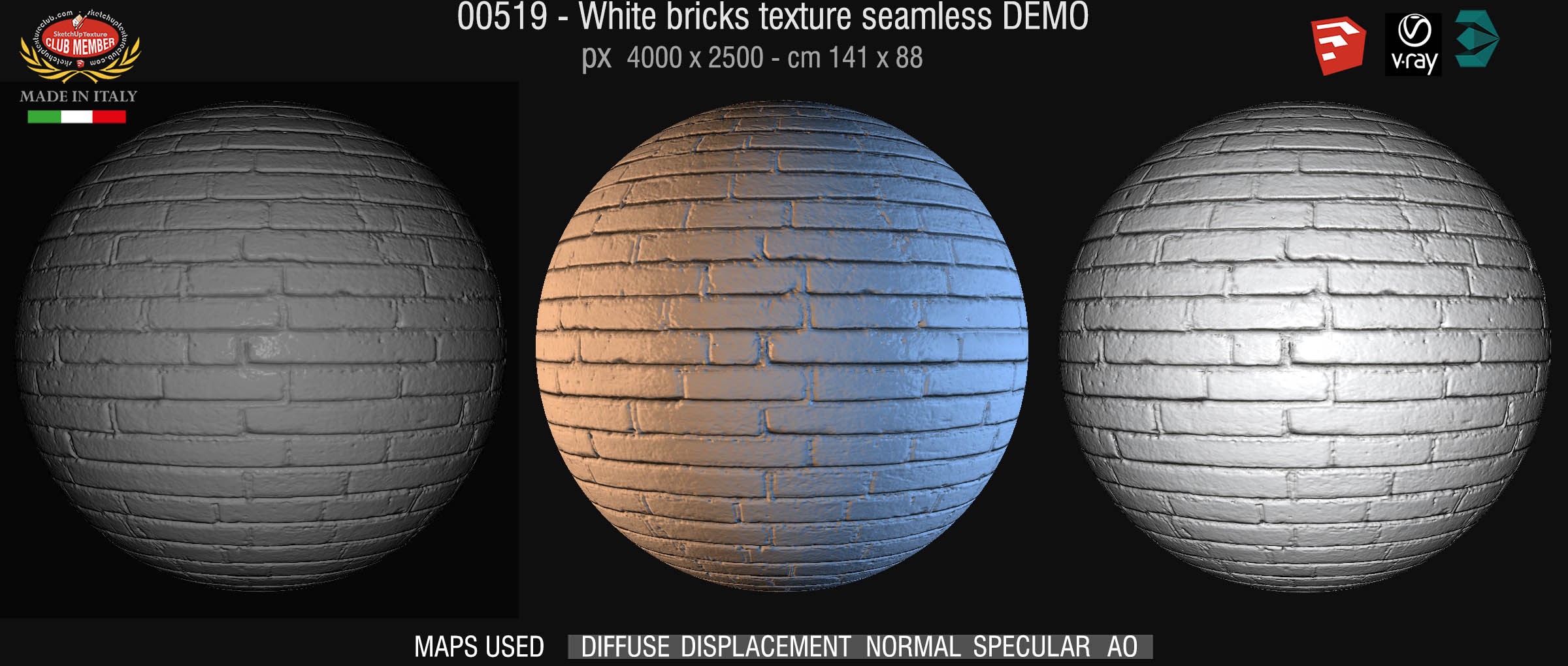 00516 white wall bricks texture seamless + maps DEMO