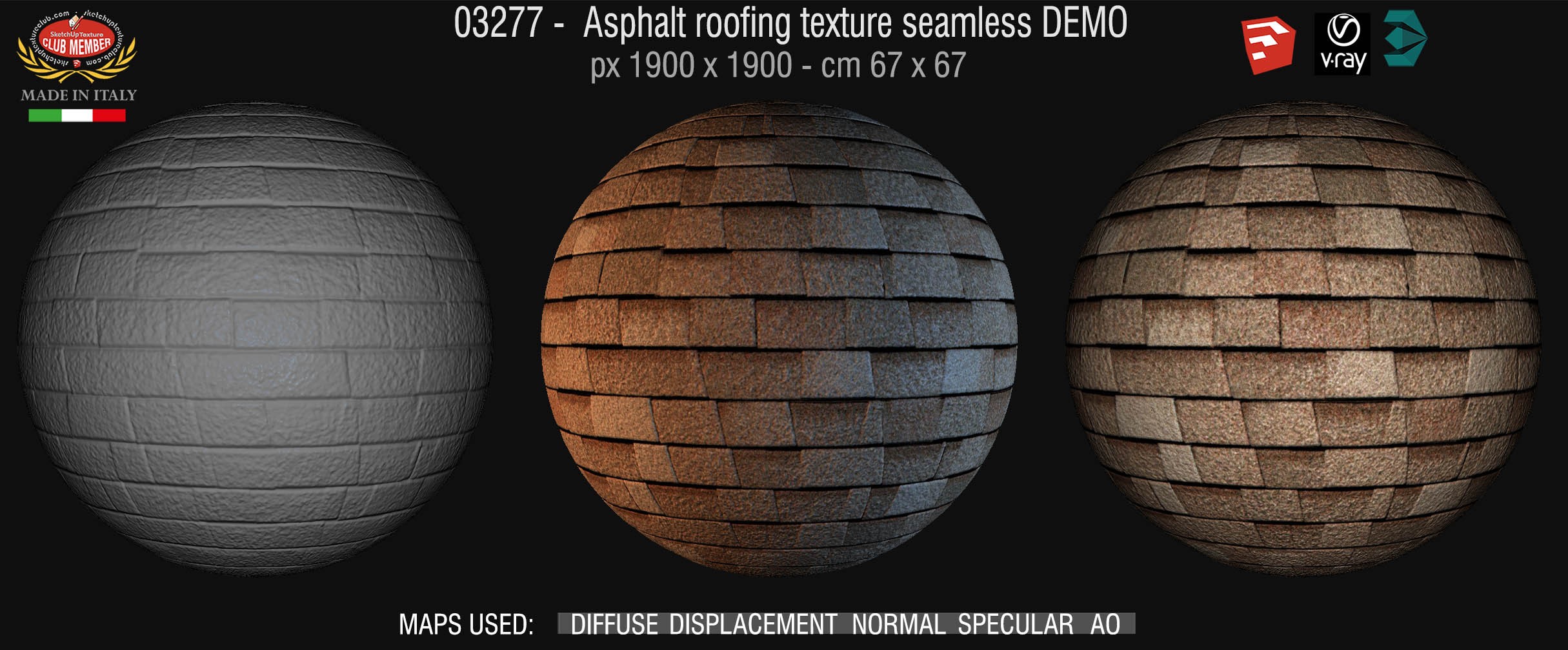 03277 Asphalt roofing texture + maps DEMO