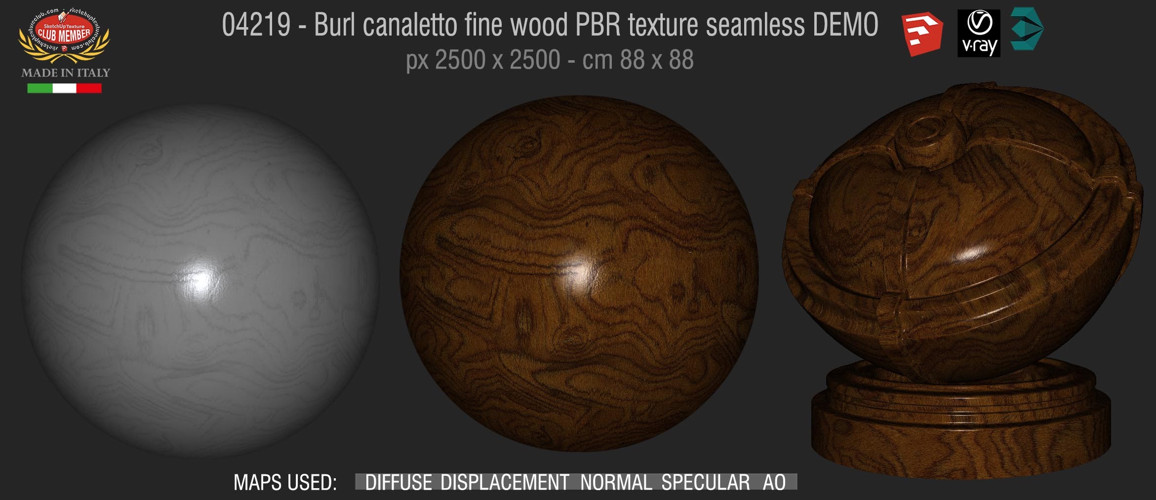 04219 Burl canaletto fine wood PBR texture seamless DEMO