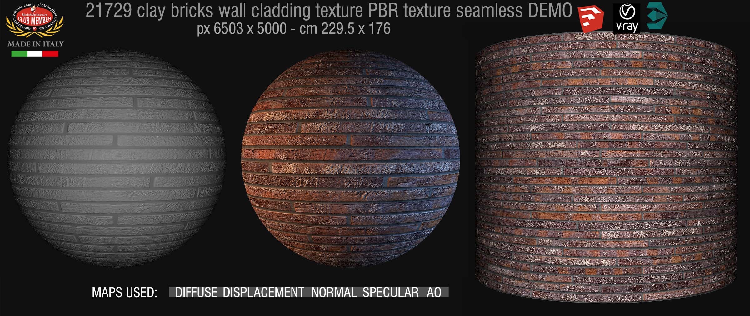 21719 Clay bricks wall cladding PBR texture seamless DEMO