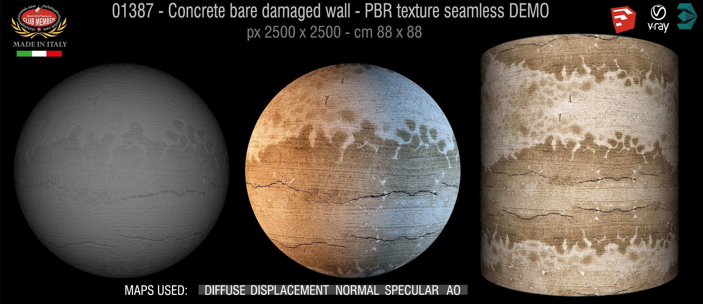 01387 Concrete bare damaged wall PBR texture seamless DEMO