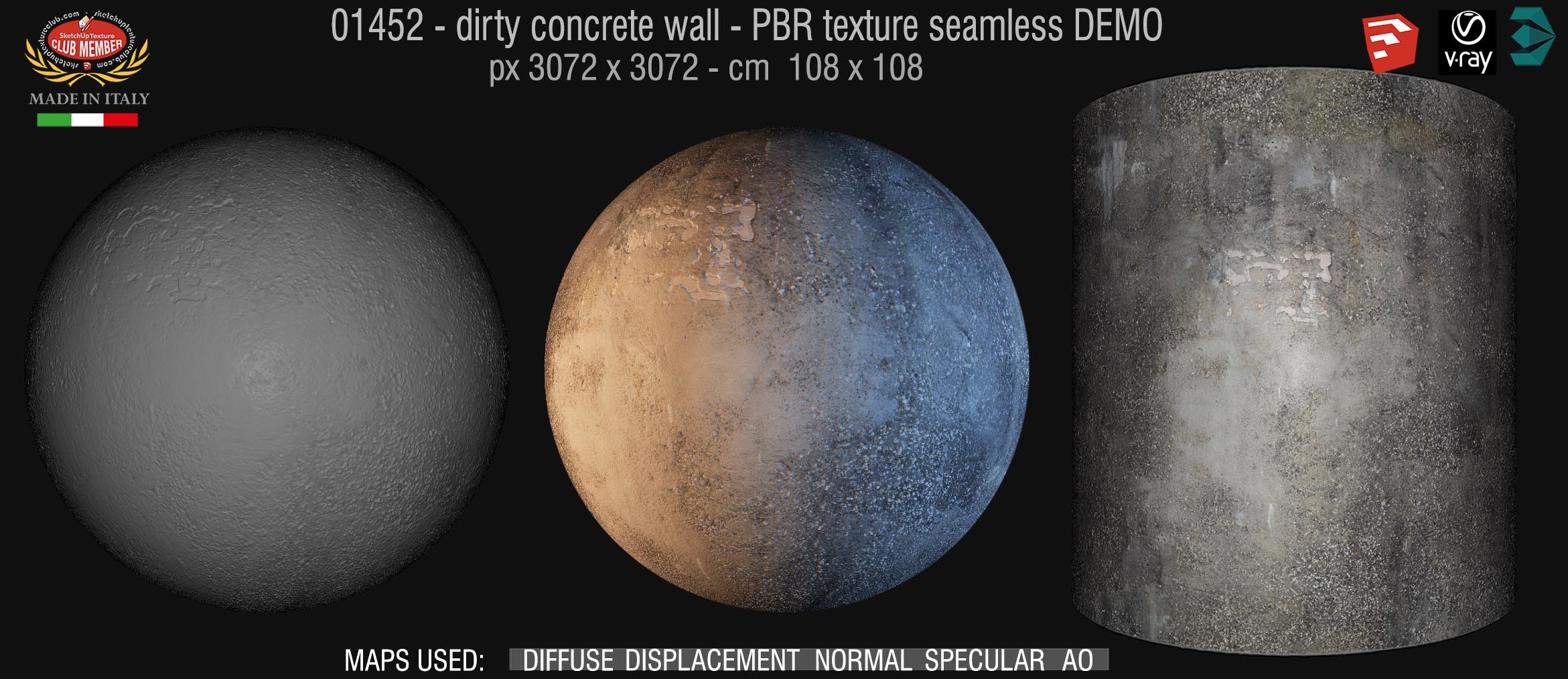 01452 Concrete bare dirty wall PBR texture seamless DEMO