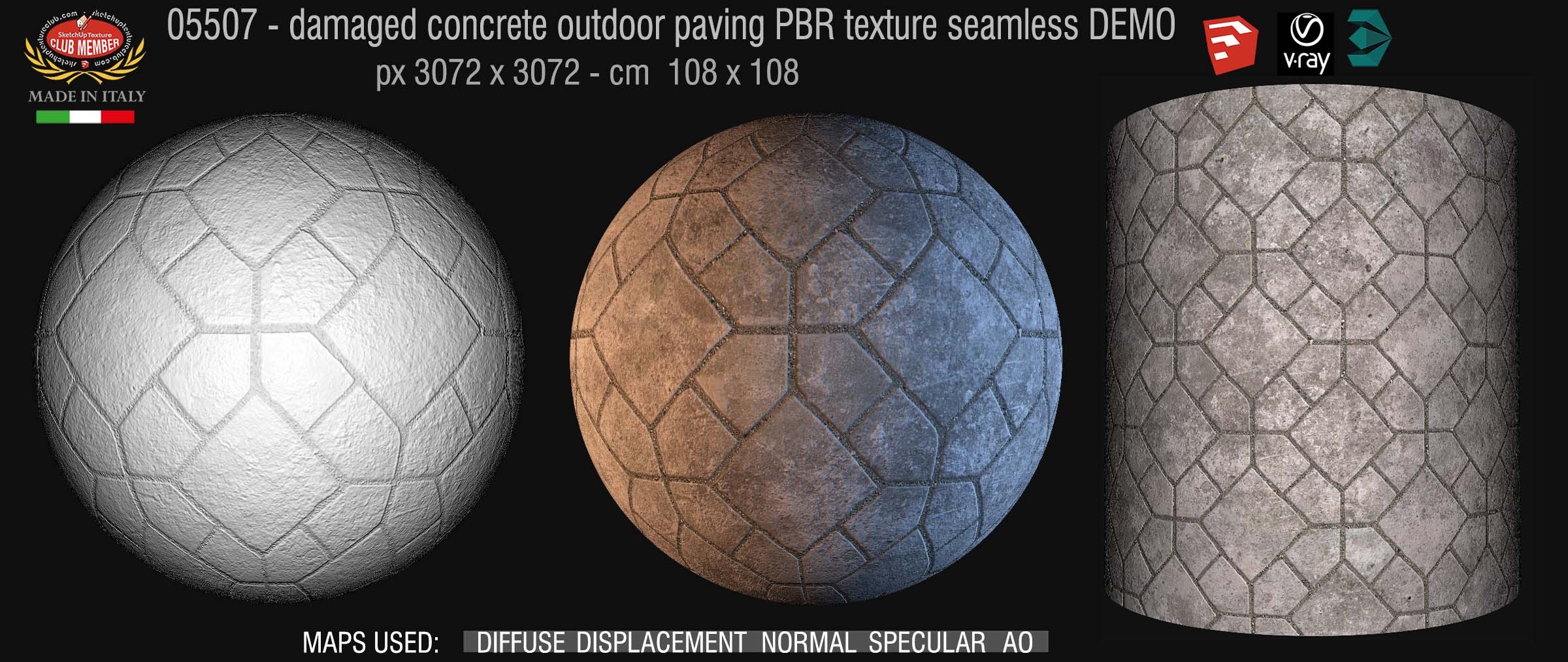 05507 Damaged concrete outdoor paving PBR texture seamless DEMO