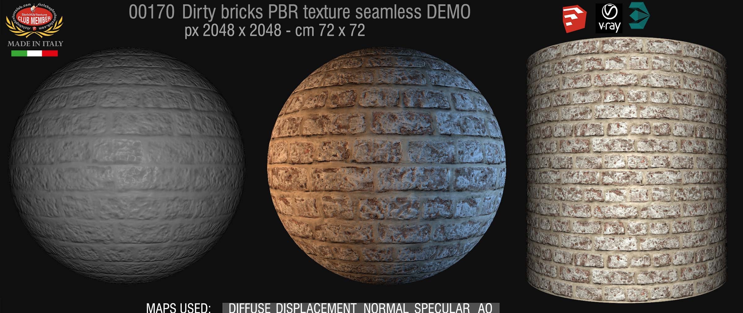 00170 Dirty bricks PBR texture seamless DEMO