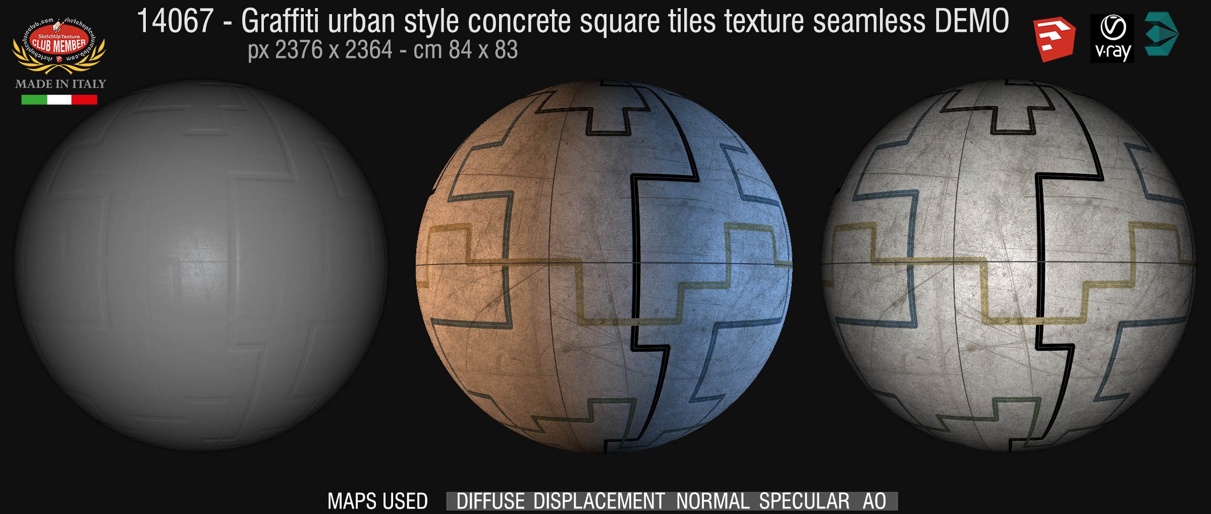 14067 Graffiti urban style concrete square tiles seamless + maps DEMO