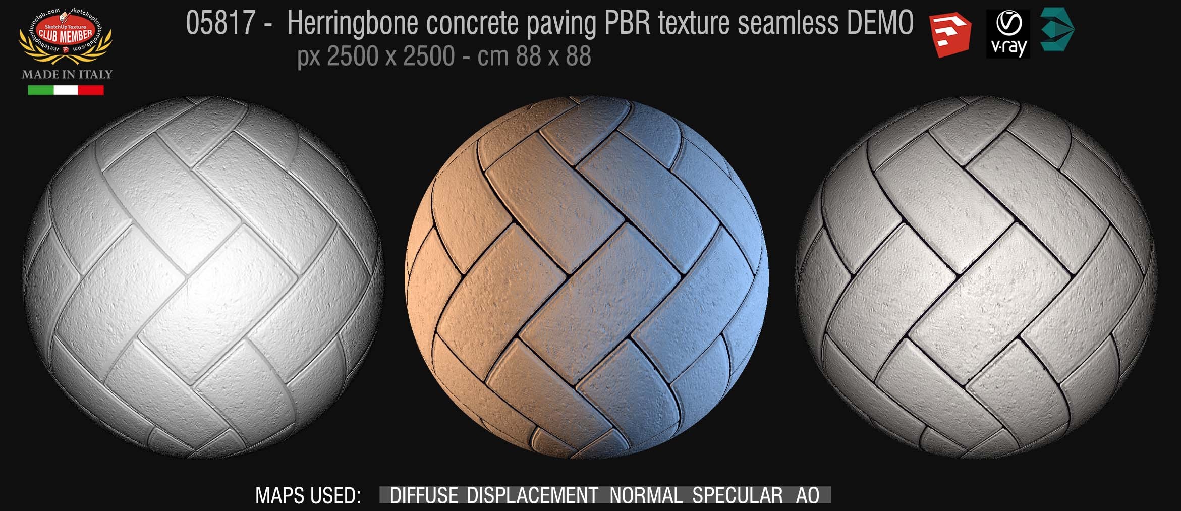 05817 Herringbone concrete paving PBR texture seamless DEMO