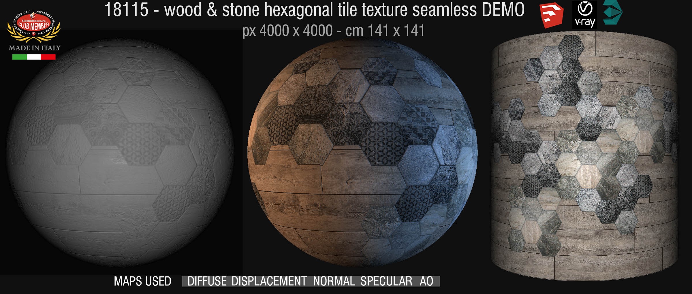 18115 wood & stone seamless Hexagonal tile texture demo