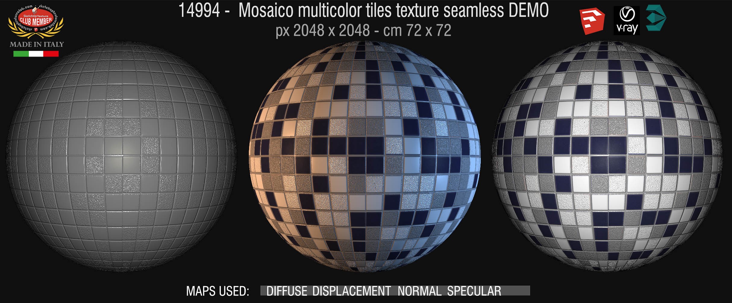 14994 Mosaico multicolor tiles texture seamless + maps DEMO