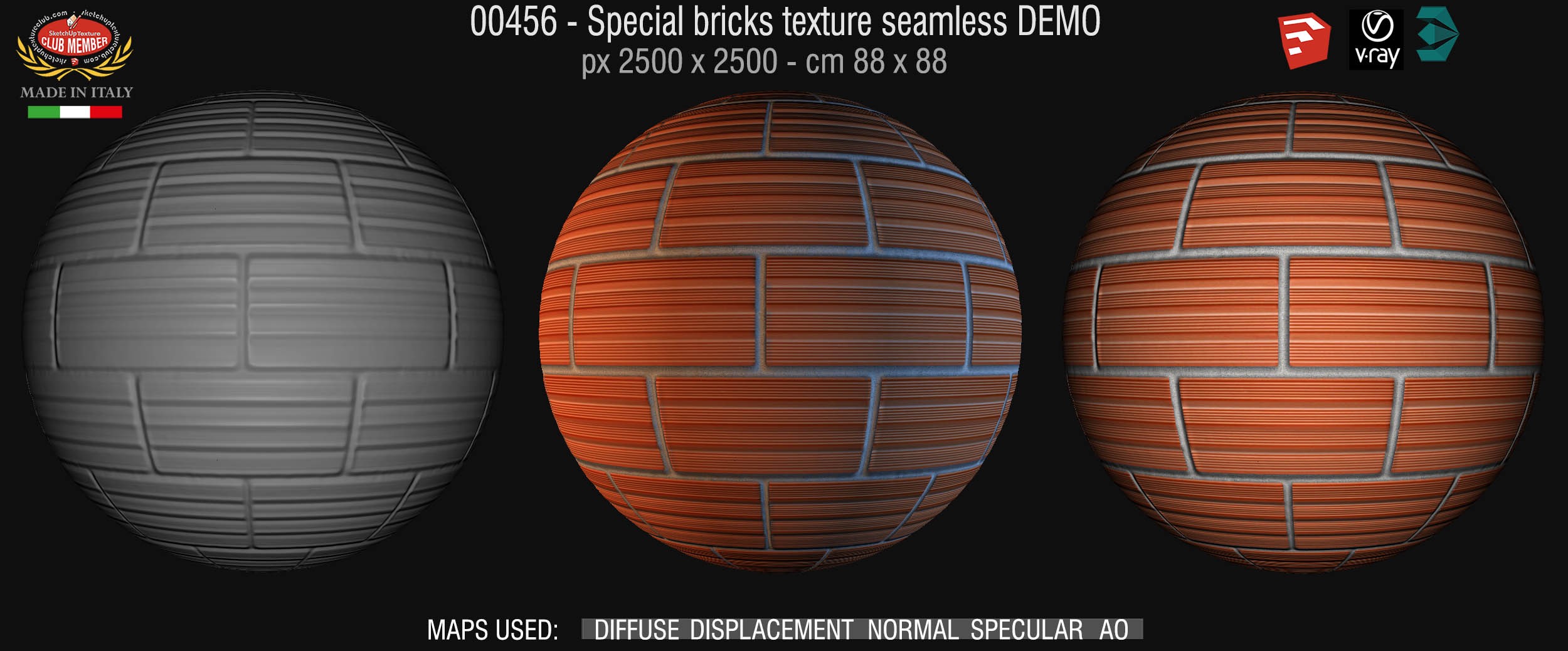 00456 Special bricks texture seamless + maps DEMO