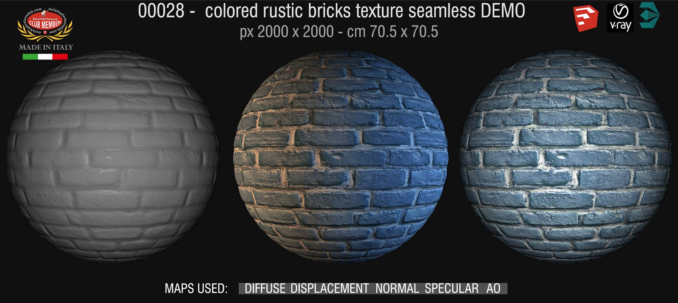 00028 colored rustic bricks texture seamless + maps DEMO