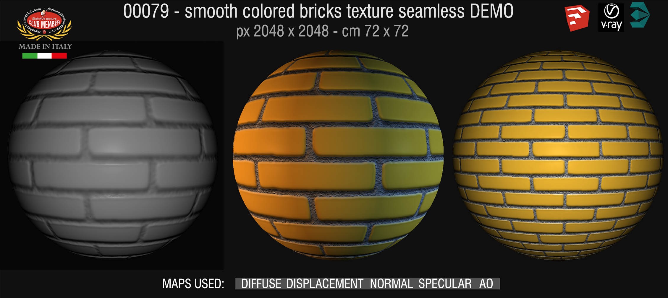 00079 smooth colored bricks texture seamless + maps DEMO