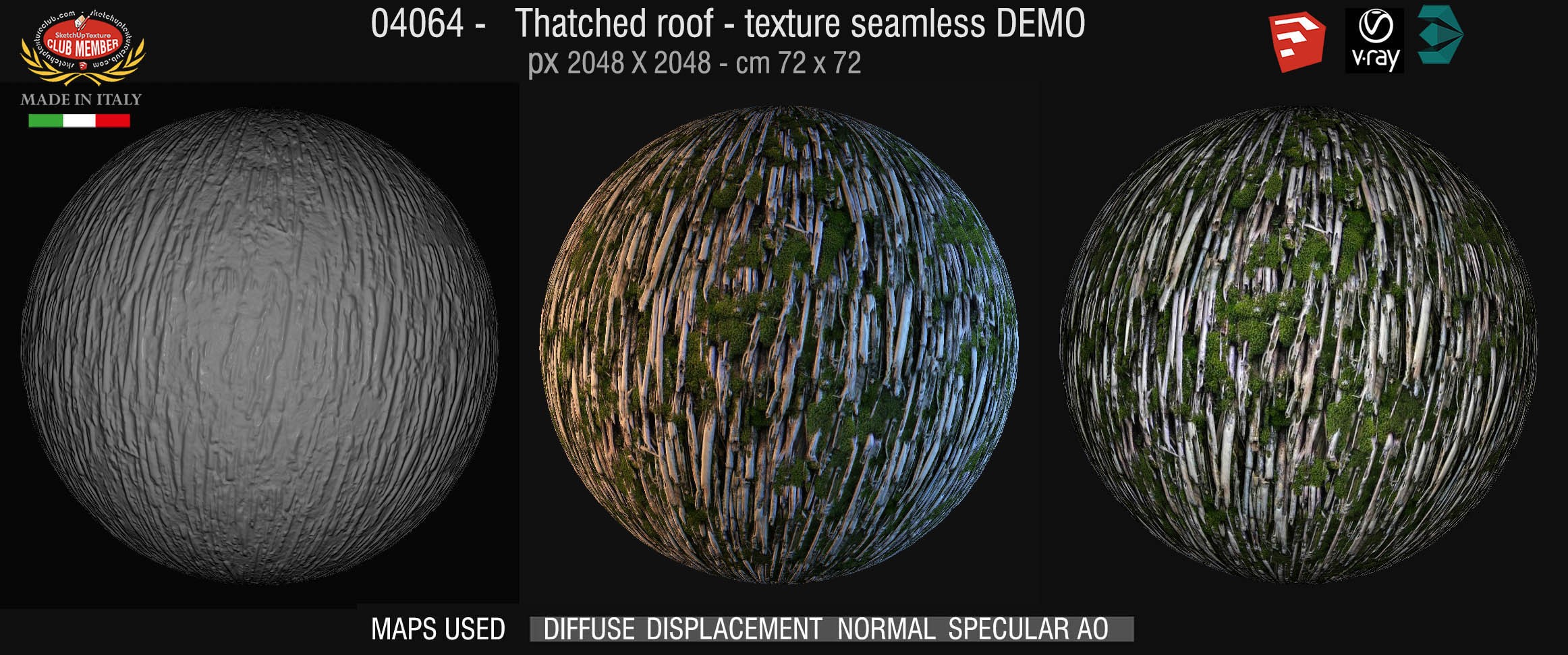04064 Thatched roof texture seamless + maps DEMO