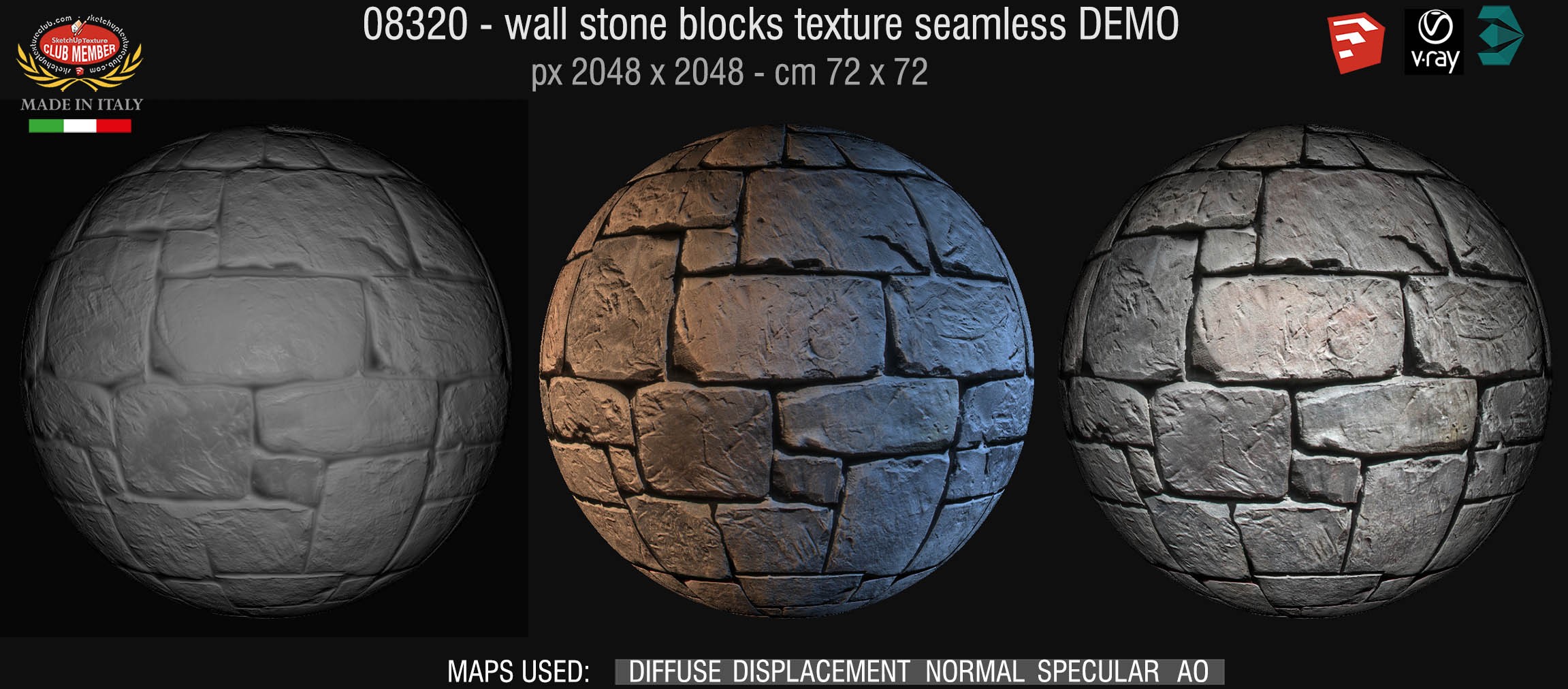 08320 HR Wall stone with regular blocks texture + maps DEMO