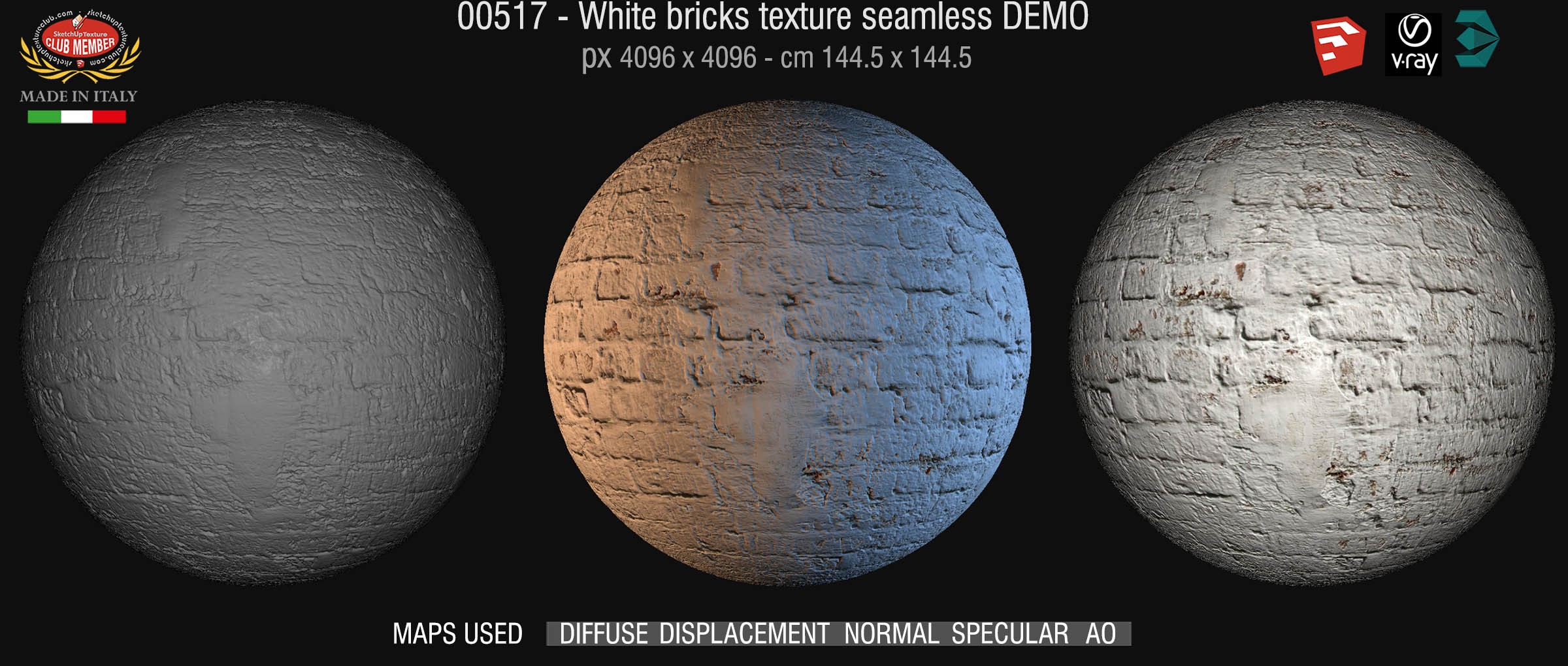 00517 white wall bricks texture seamless + maps DEMO