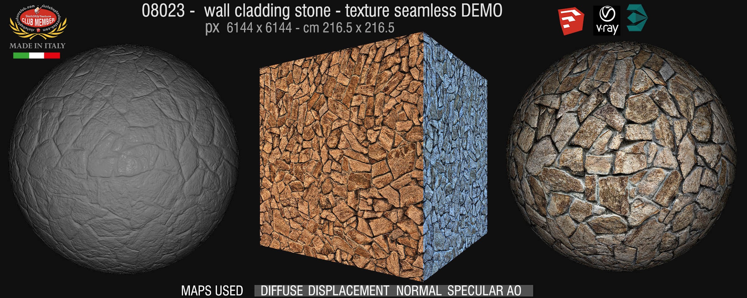 08023 Wall cladding stone mixed size seamless + maps DEMO