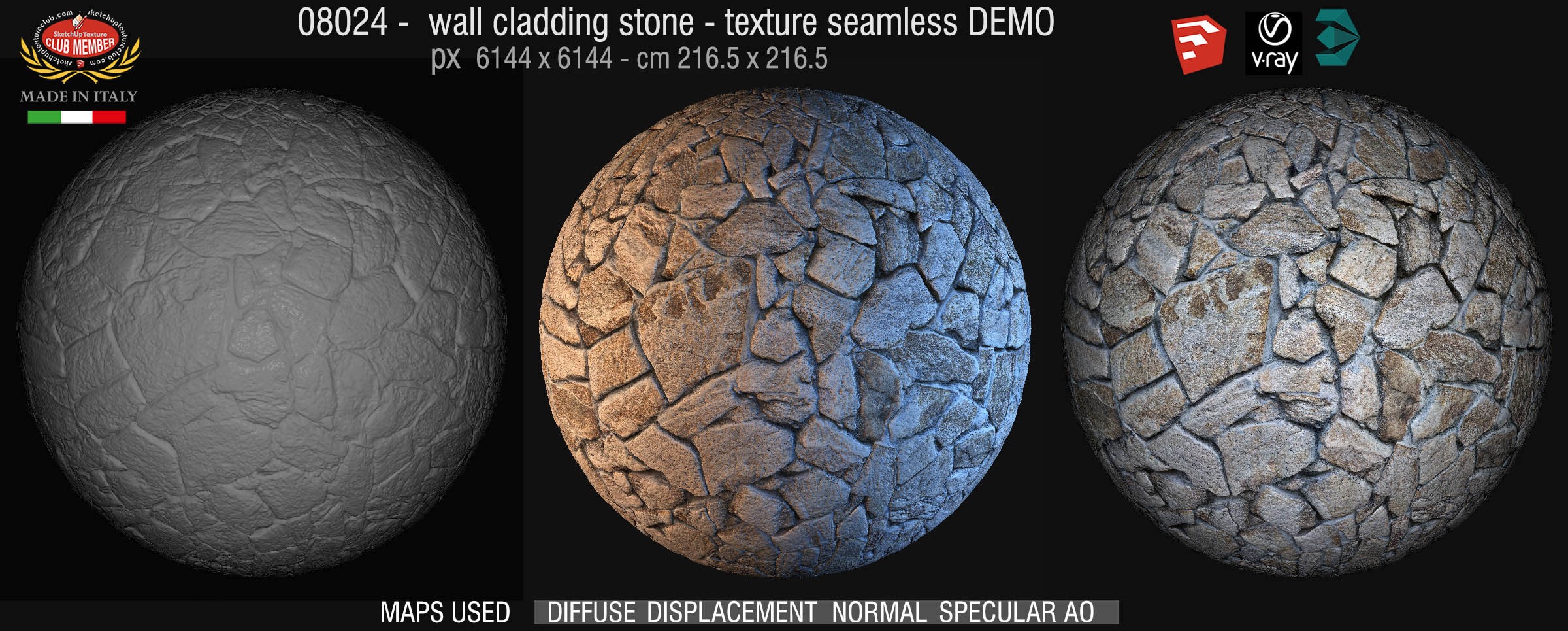 08024 Wall cladding stone mixed size seamless + maps DEMO