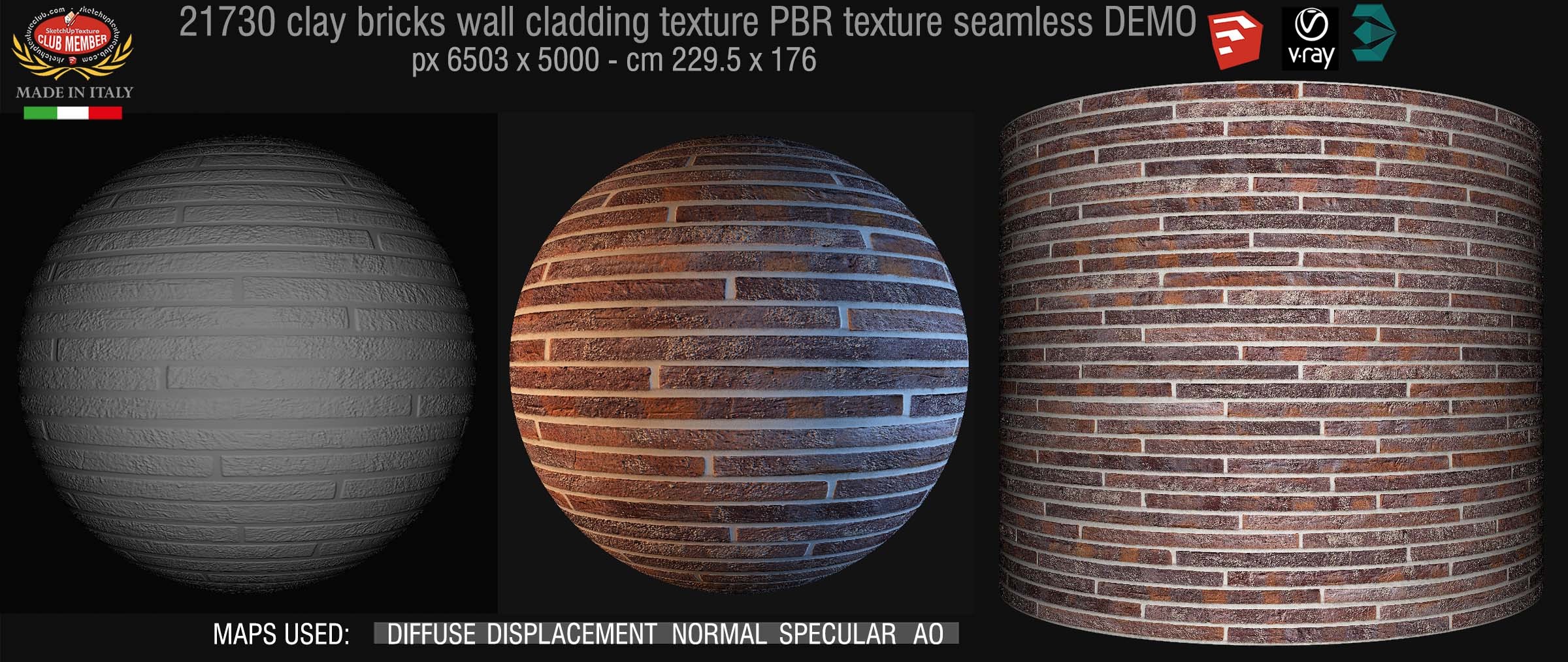 21730 Clay bricks wall cladding PBR texture seamless DEMO
