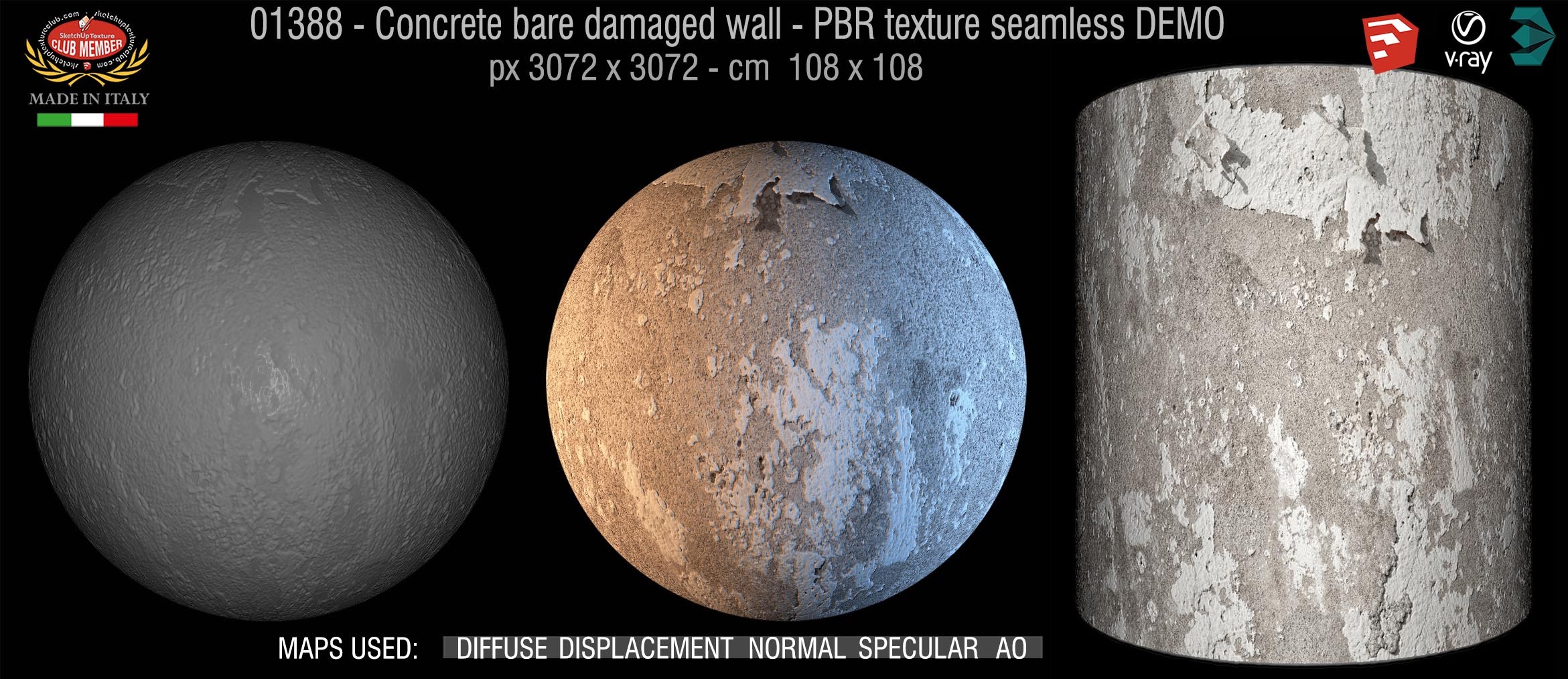 01388 Concrete bare damaged wall PBR texture seamless DEMO