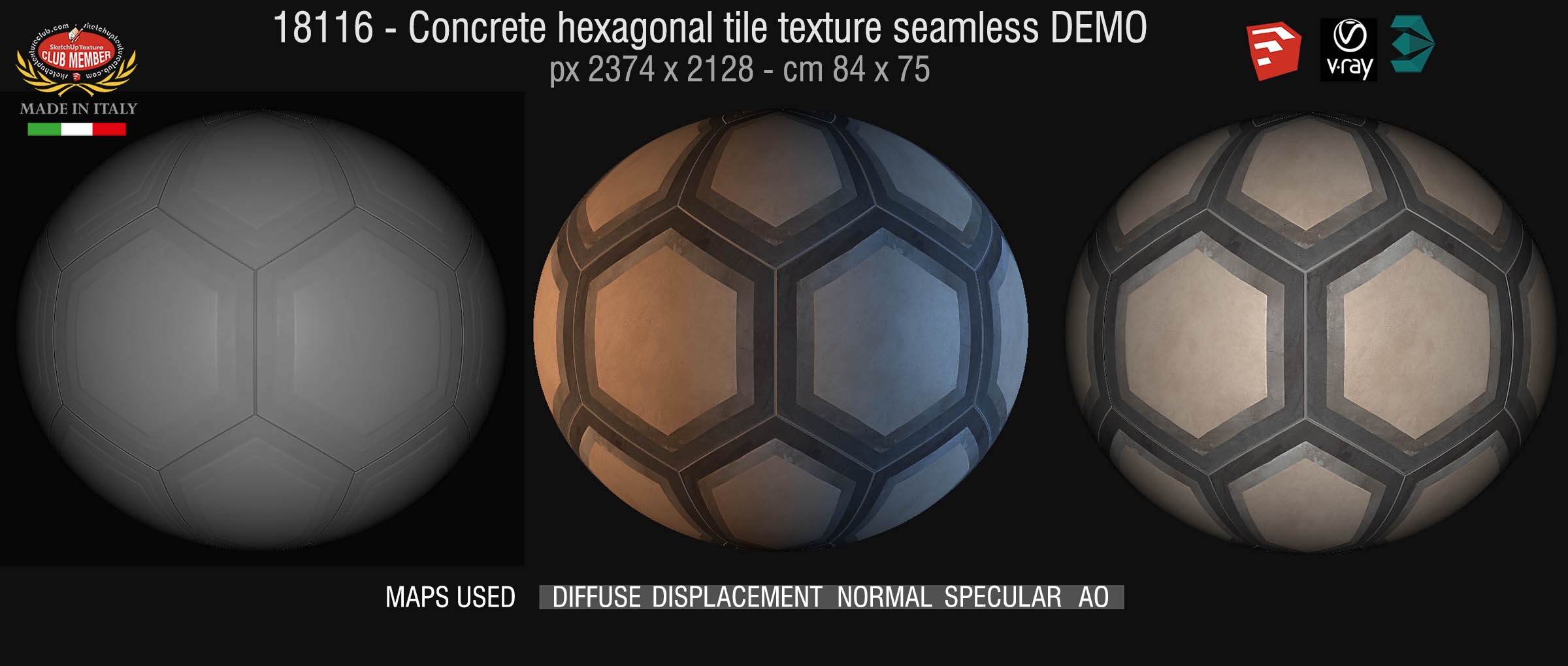 18116 Concrete hexagonal tile texture seamless + maps DEMO