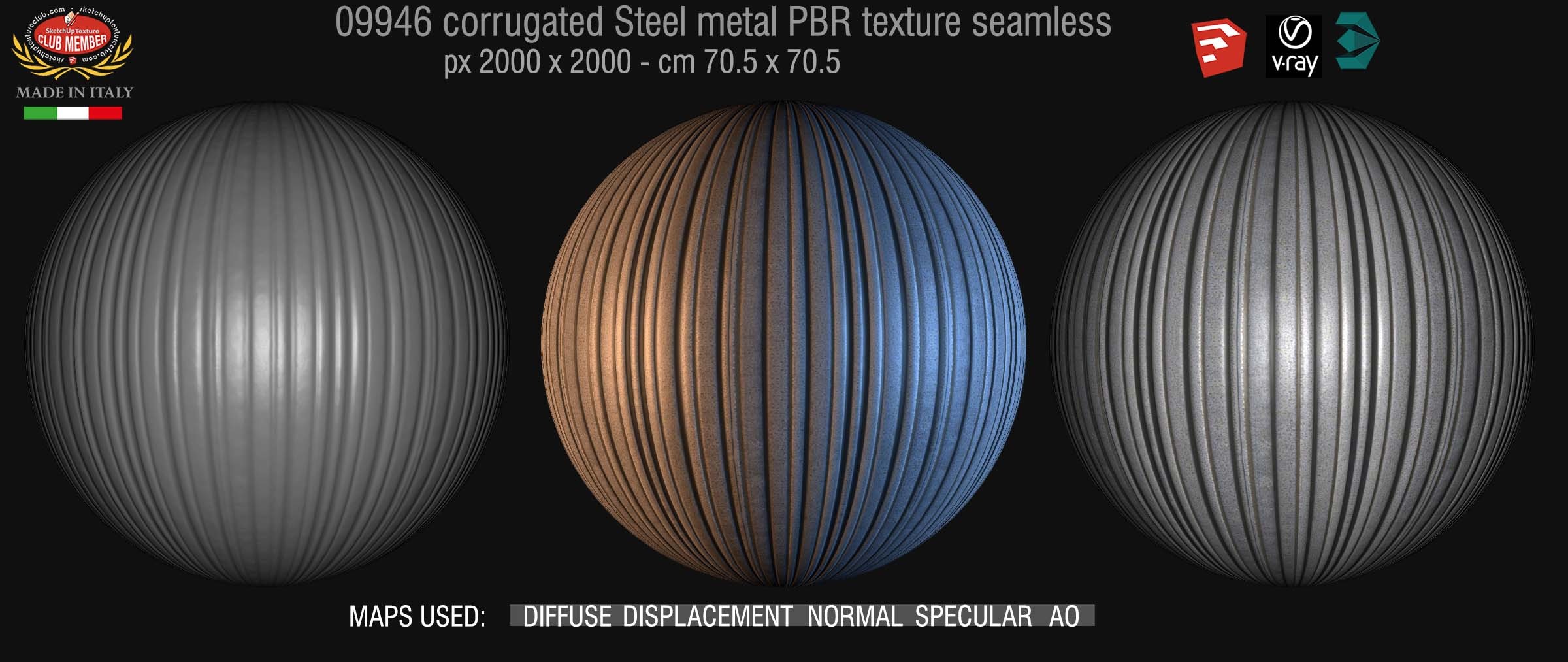 09946 Corrugated dirty steel PBR texture seamless DEMO
