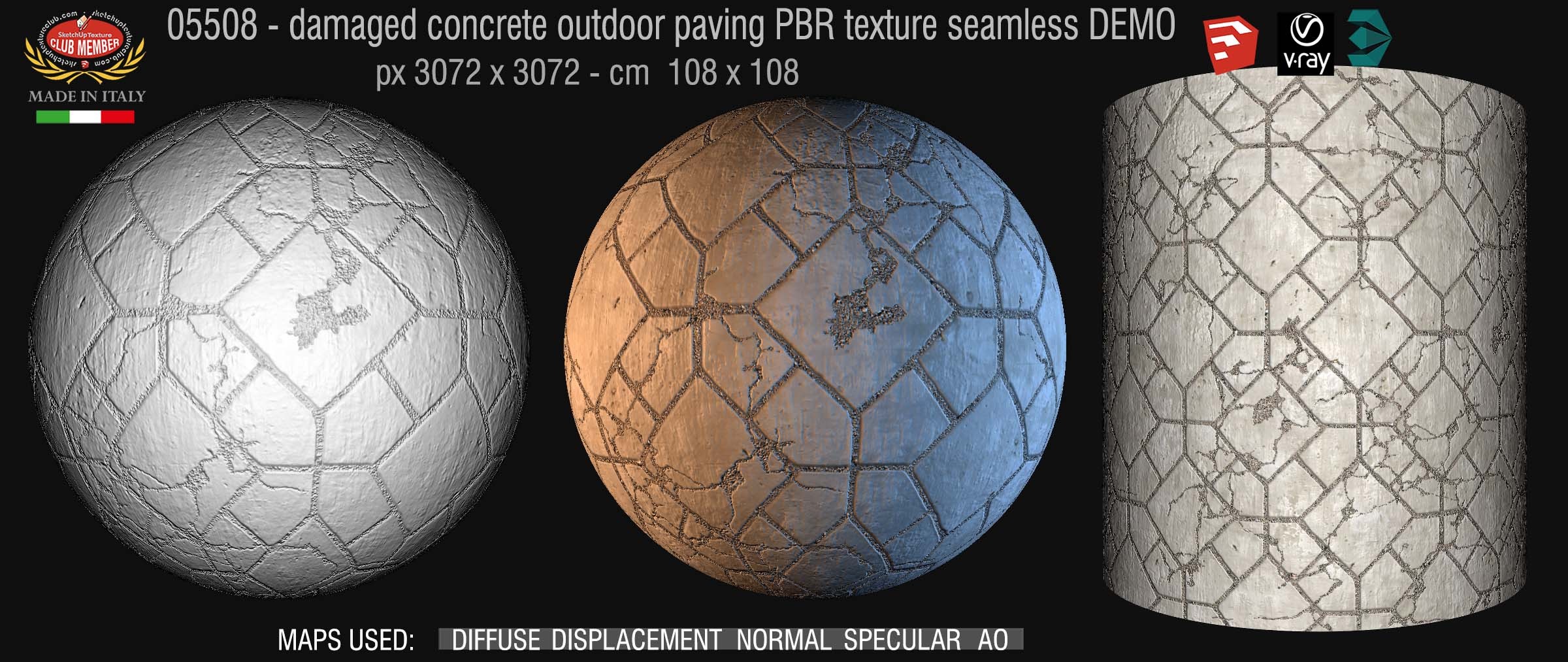 05508 Damaged concrete outdoor paving PBR texture seamless DEMO