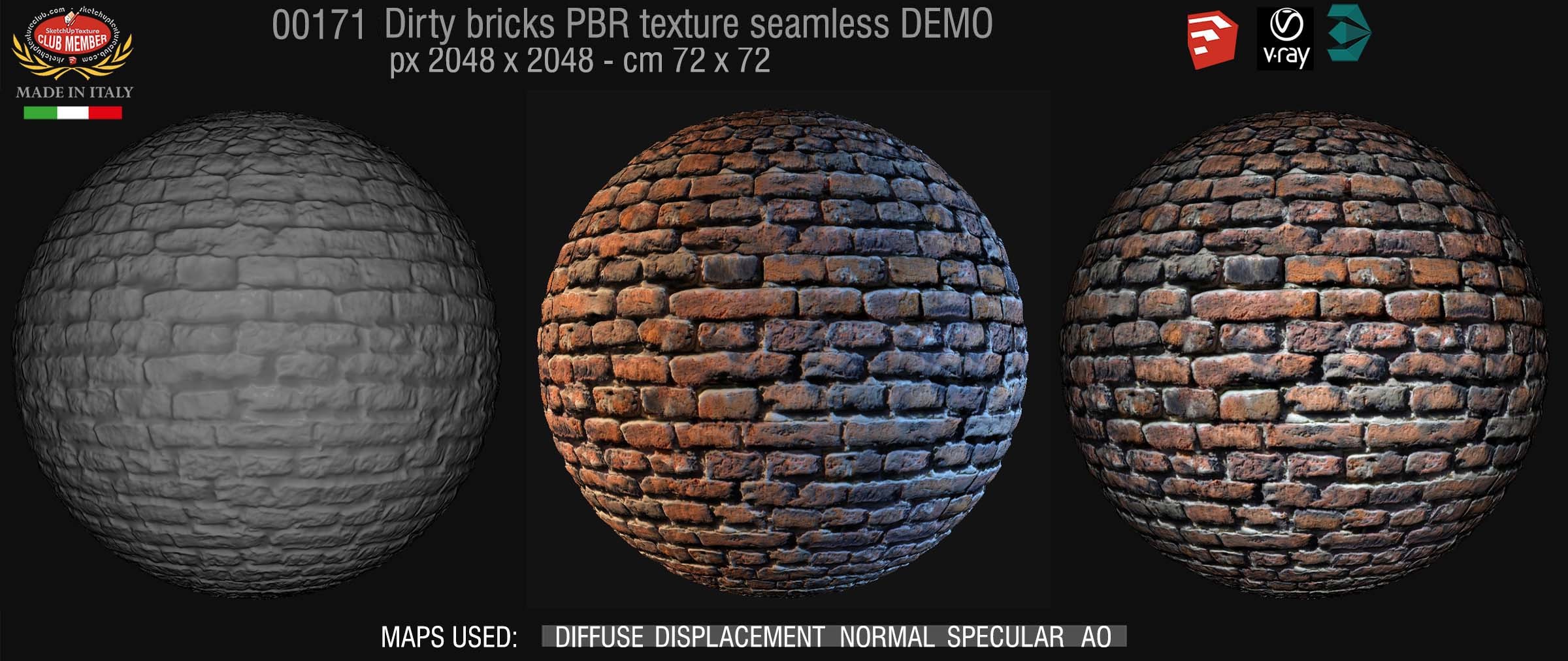 00171 Dirty bricks PBR texture seamless DEMO