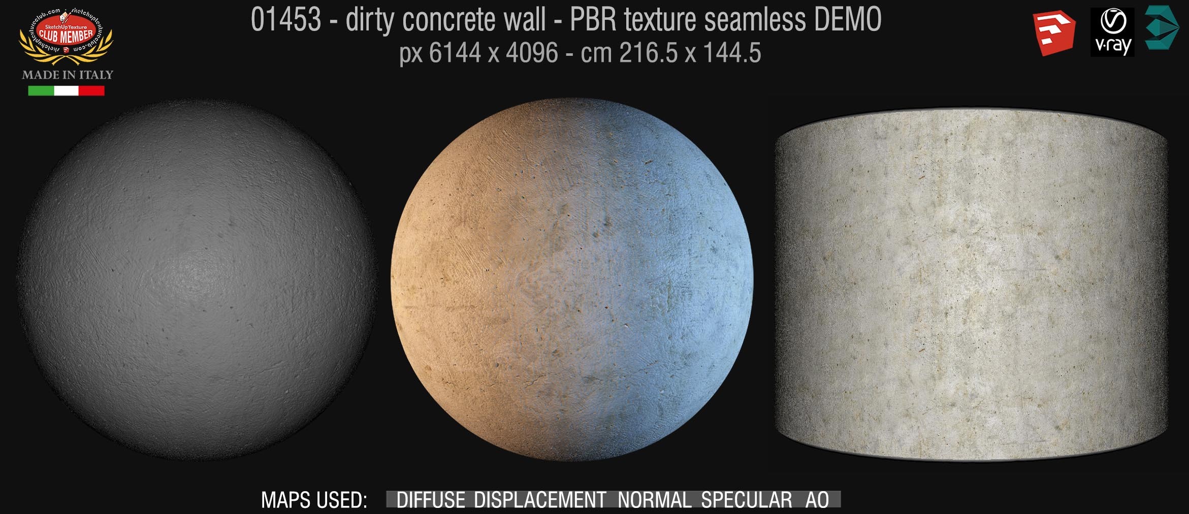 01453 Concrete bare dirty wall PBR texture seamless DEMO