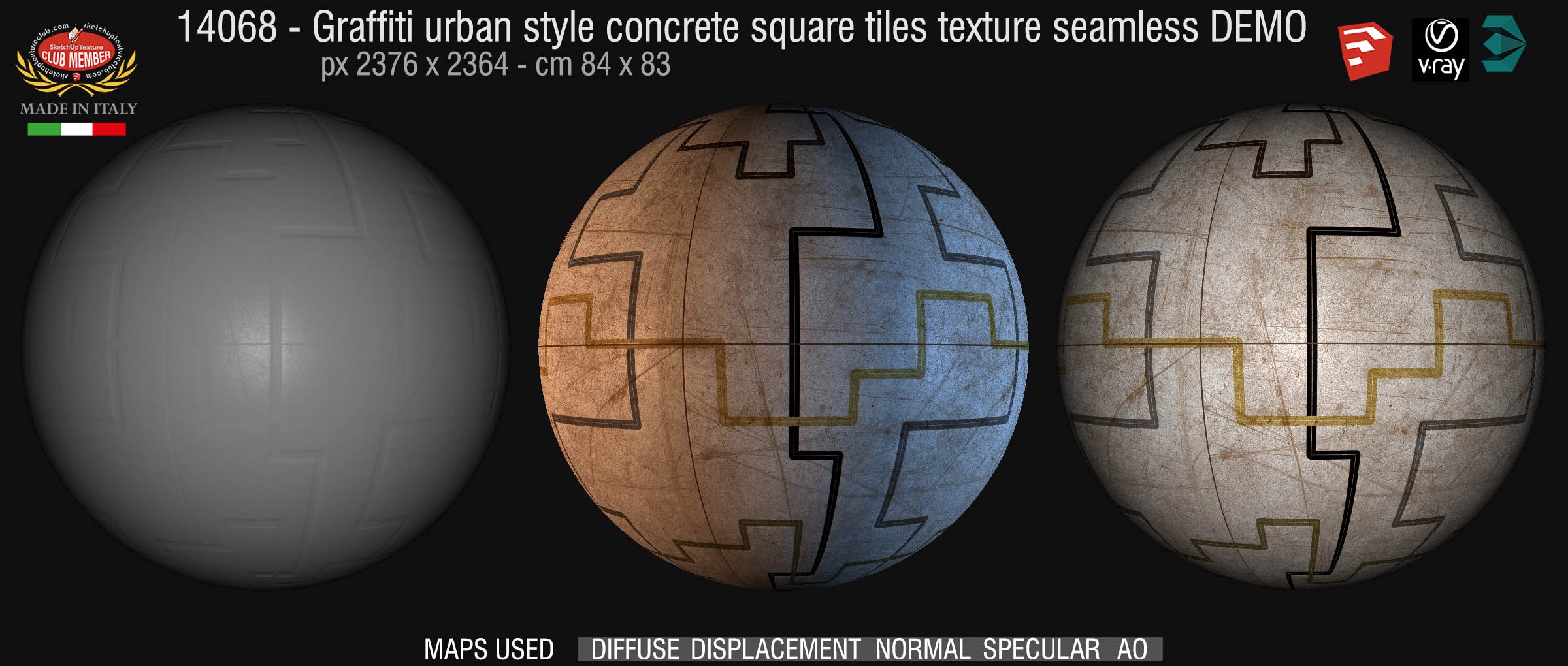 14068 Graffiti urban style concrete square tiles seamless + maps DEMO