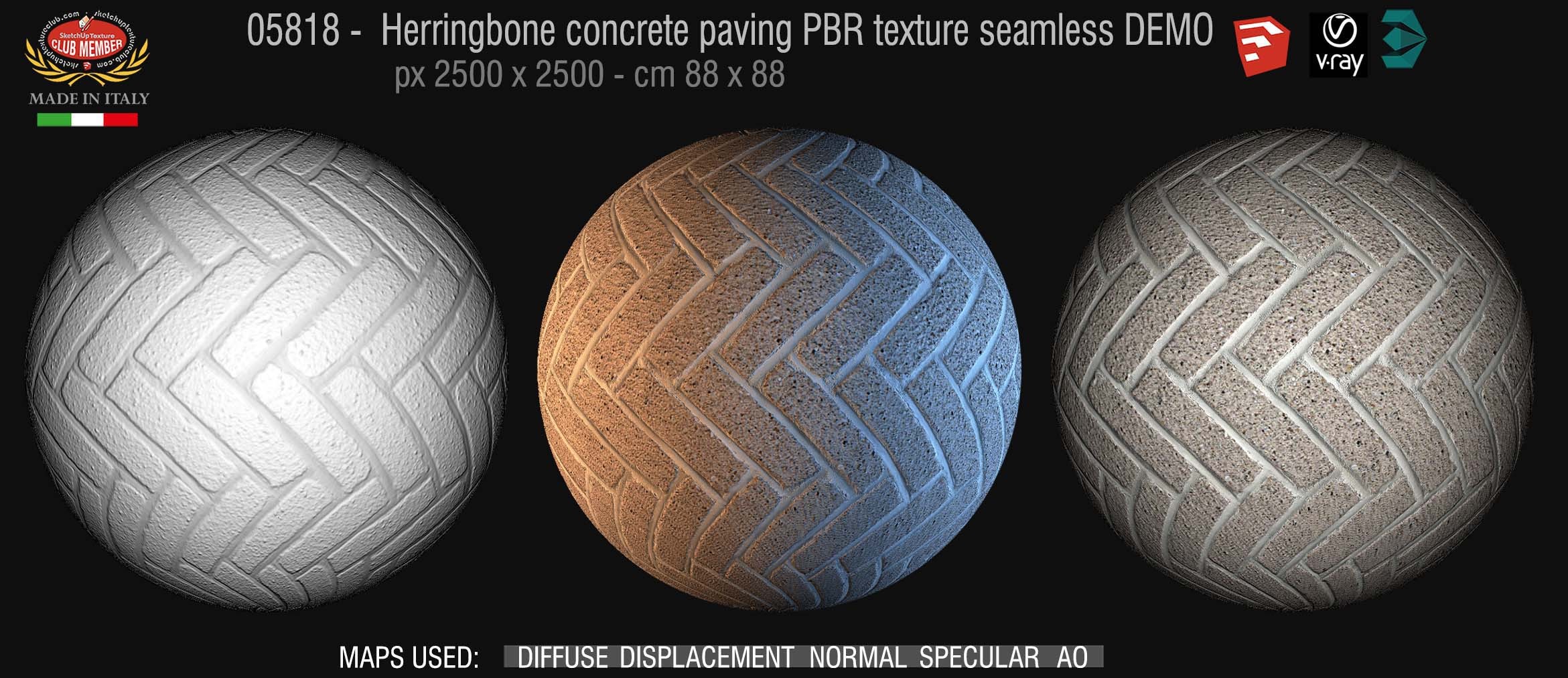 05818 Herringbone concrete paving PBR texture seamless DEMO