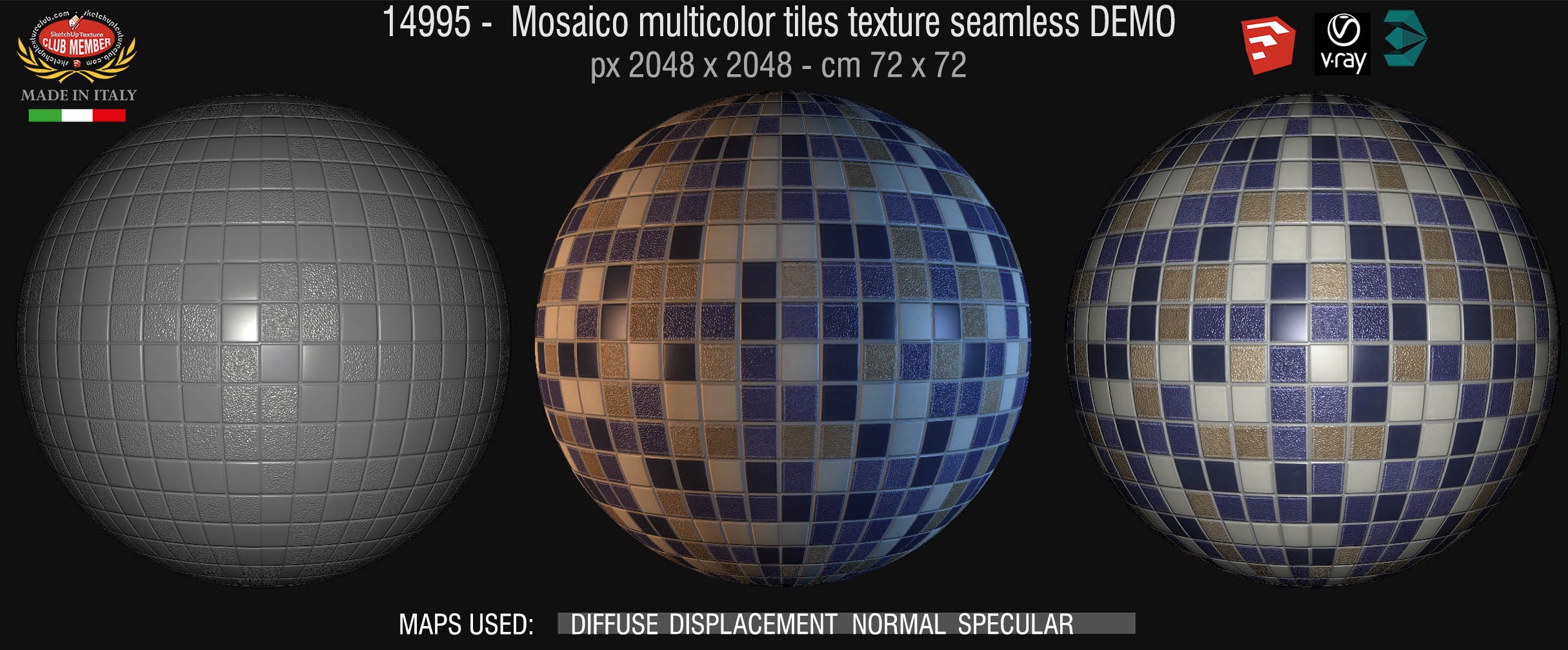 14995 Mosaico multicolor tiles texture seamless + maps DEMO