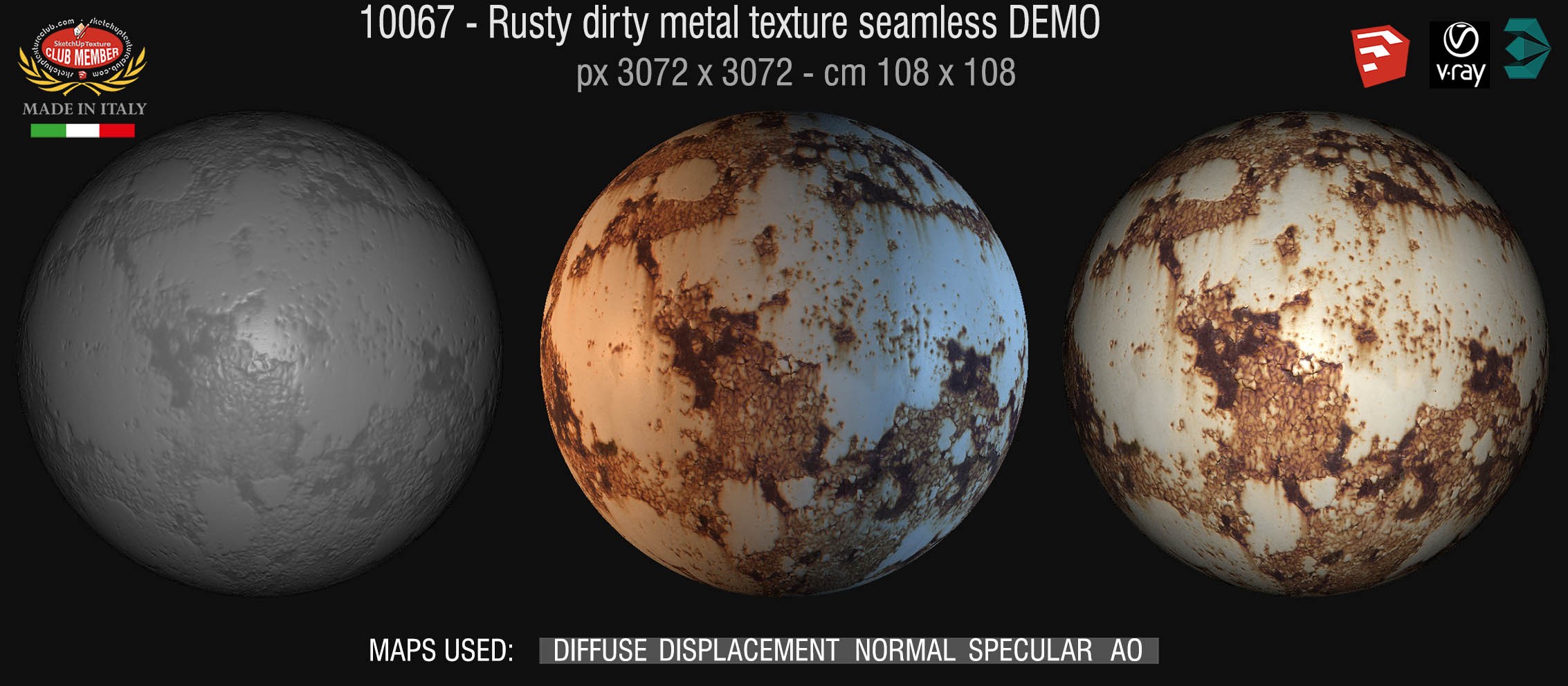 10067 Rusty dirty metal texture seamless + maps DEMO